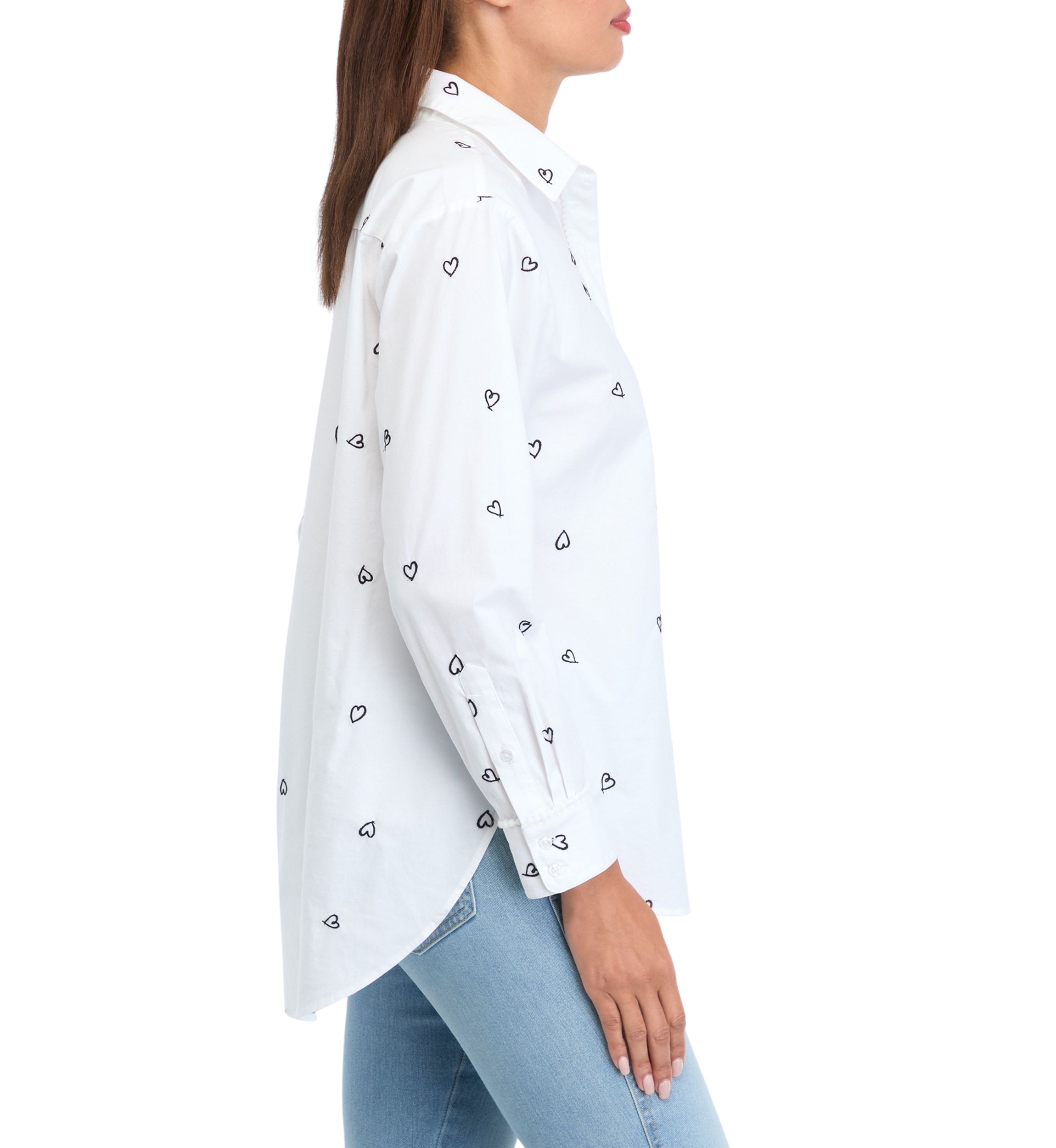 Womens Long Sleeve Embroidered Button Up Tunic Top 