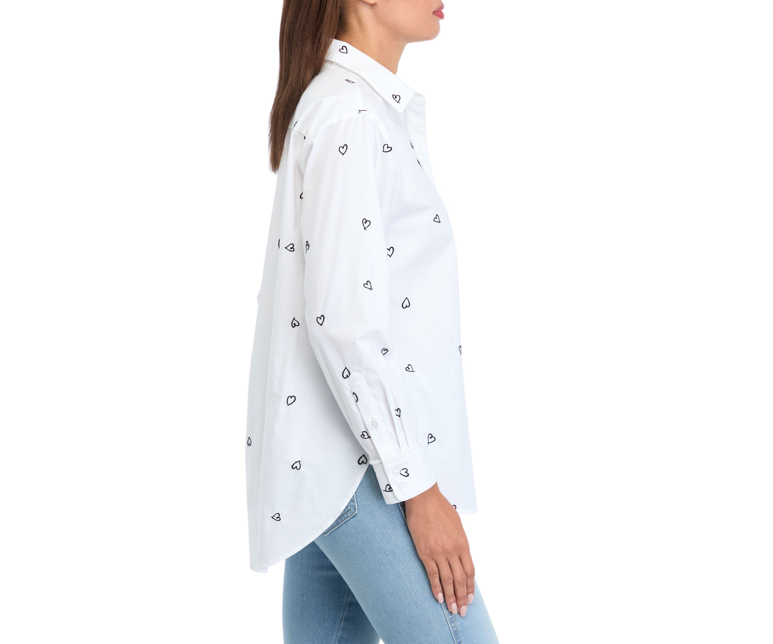 Womens Long Sleeve Embroidered Button Up Tunic Top 