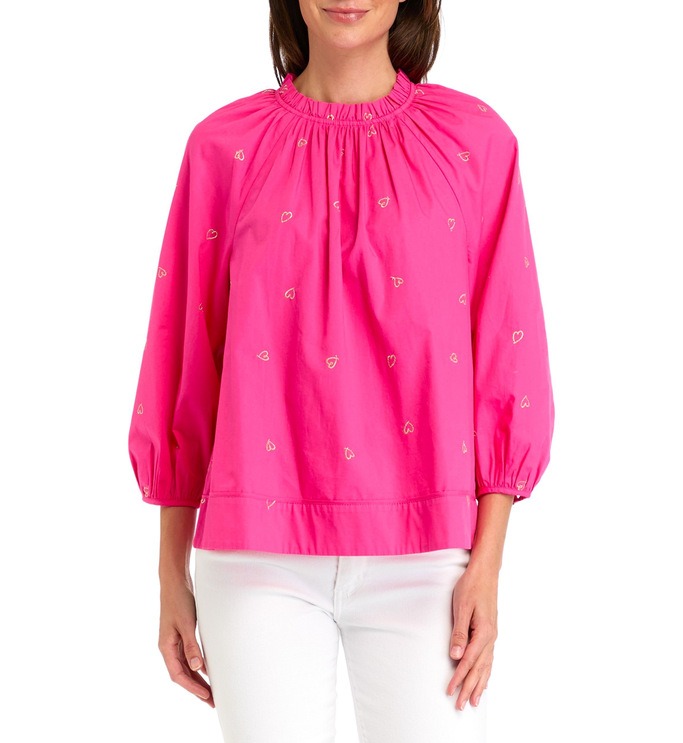 Womens 3/4 Sleeve Embroidered Top