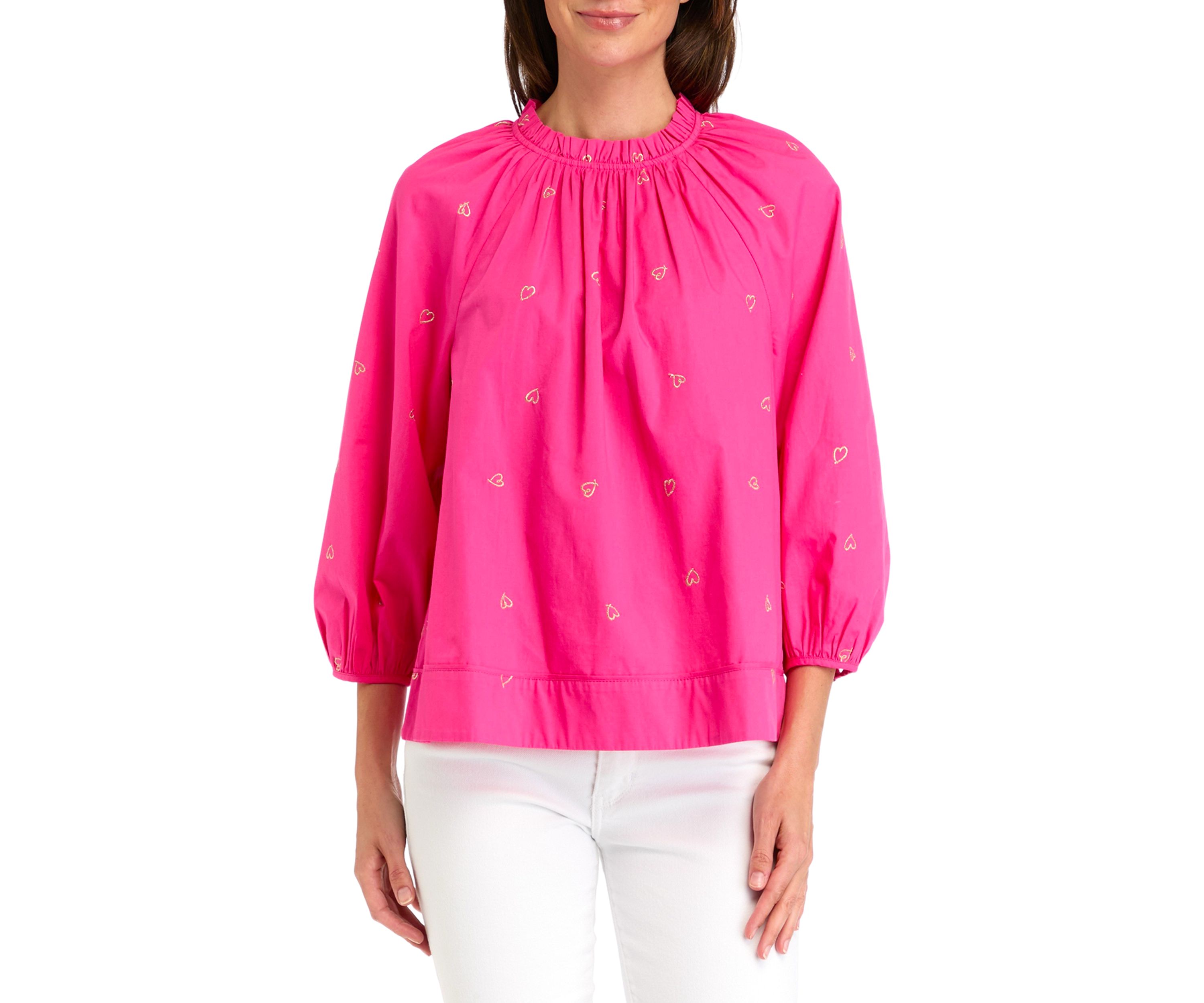 Womens 3/4 Sleeve Embroidered Top