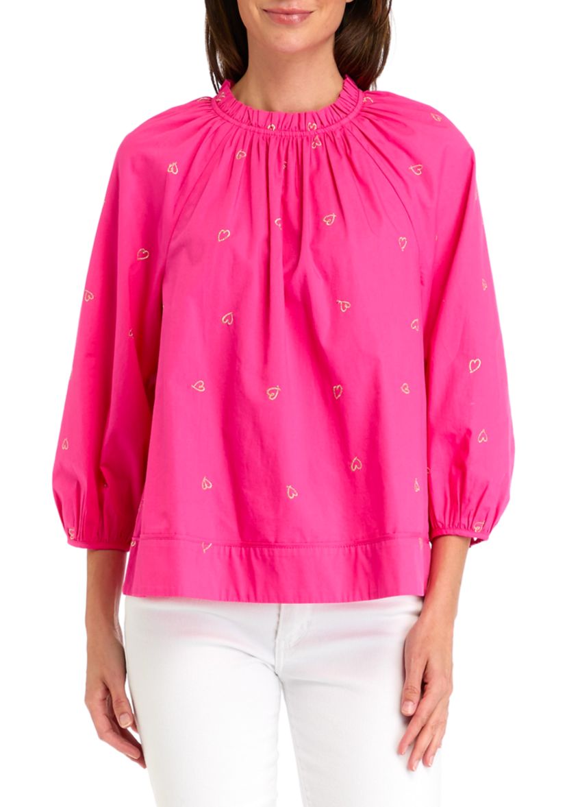 Womens 3/4 Sleeve Embroidered Top