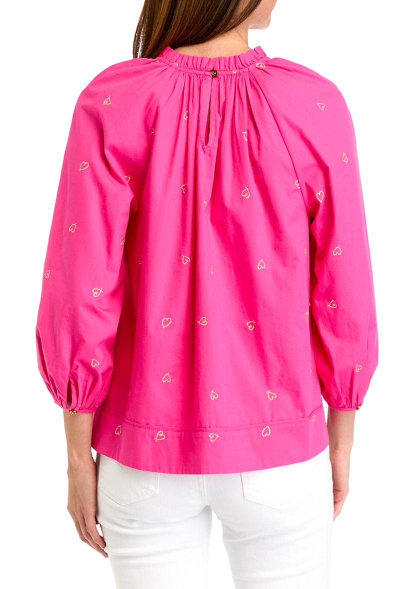 Womens 3/4 Sleeve Embroidered Top