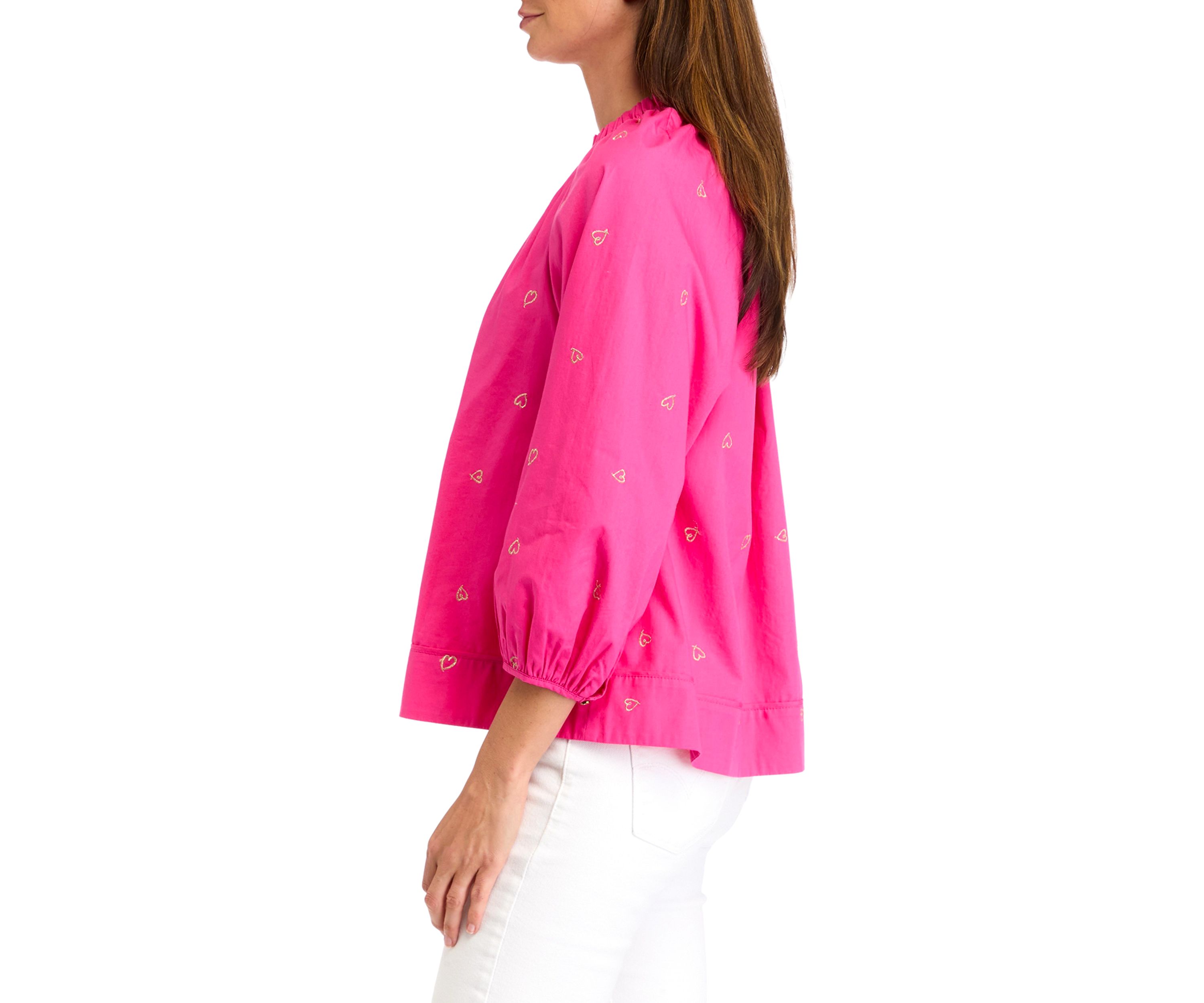 Womens 3/4 Sleeve Embroidered Top