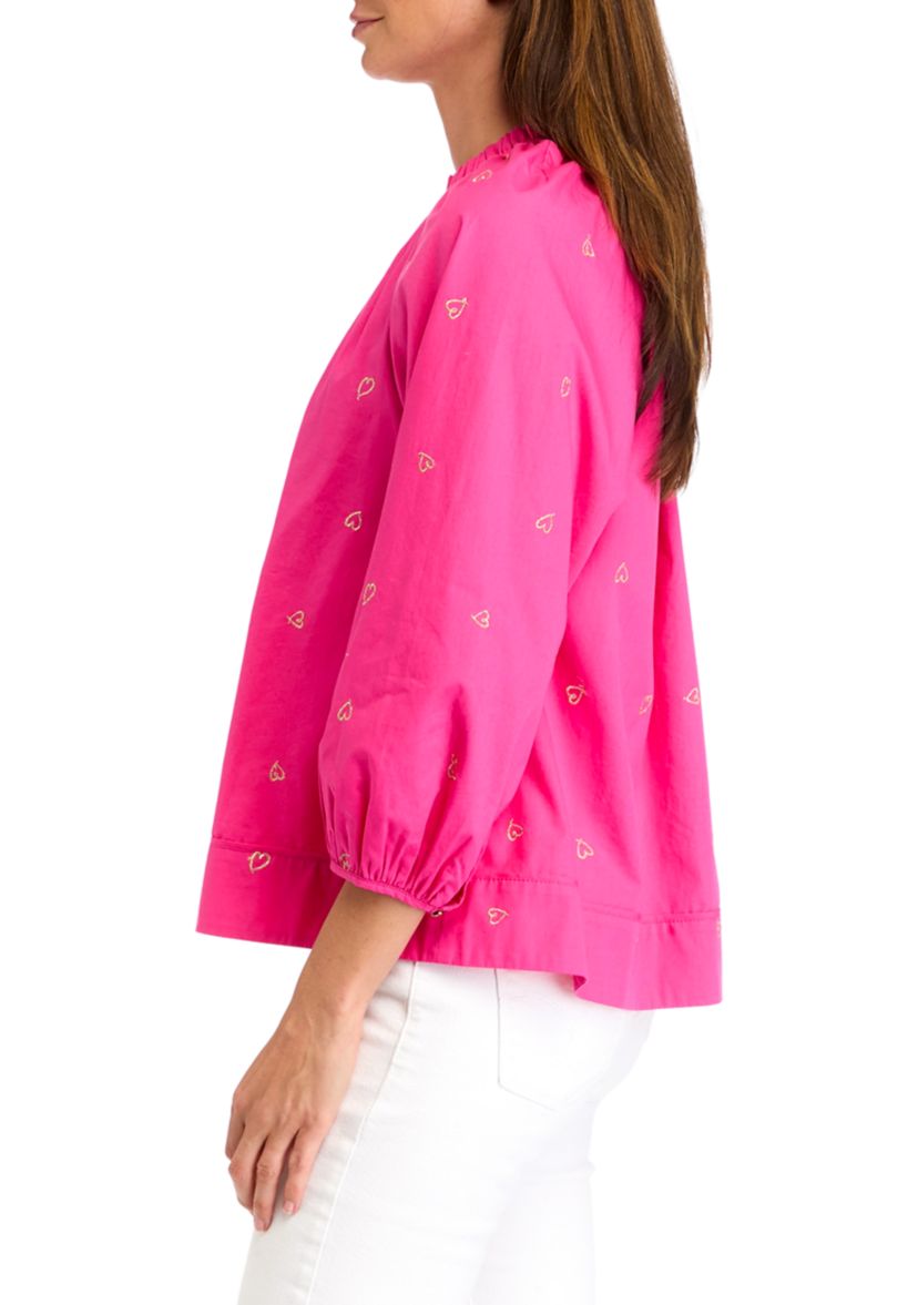 Womens 3/4 Sleeve Embroidered Top