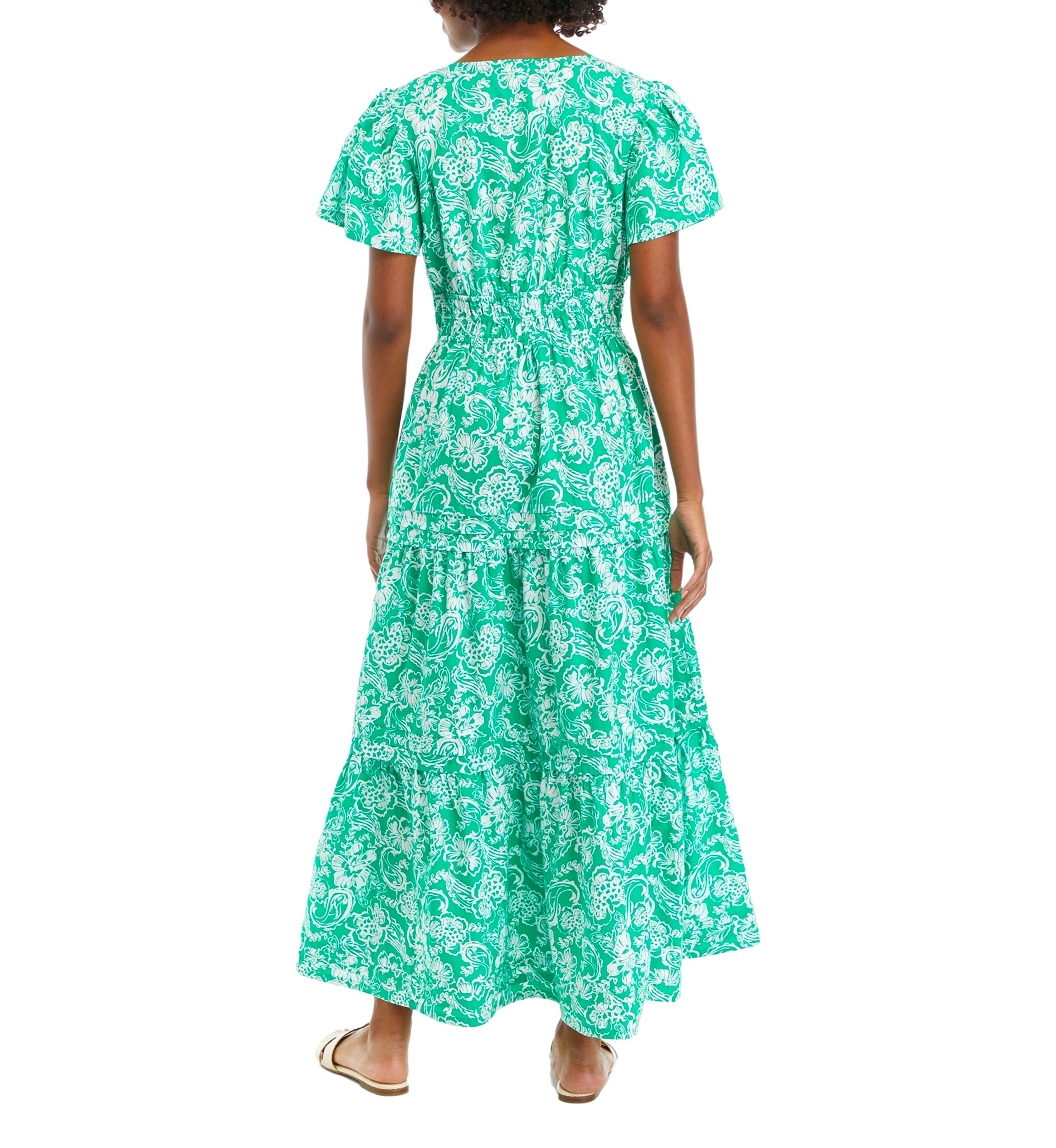 Womens Flutter Sleeve Printed Midi Dress