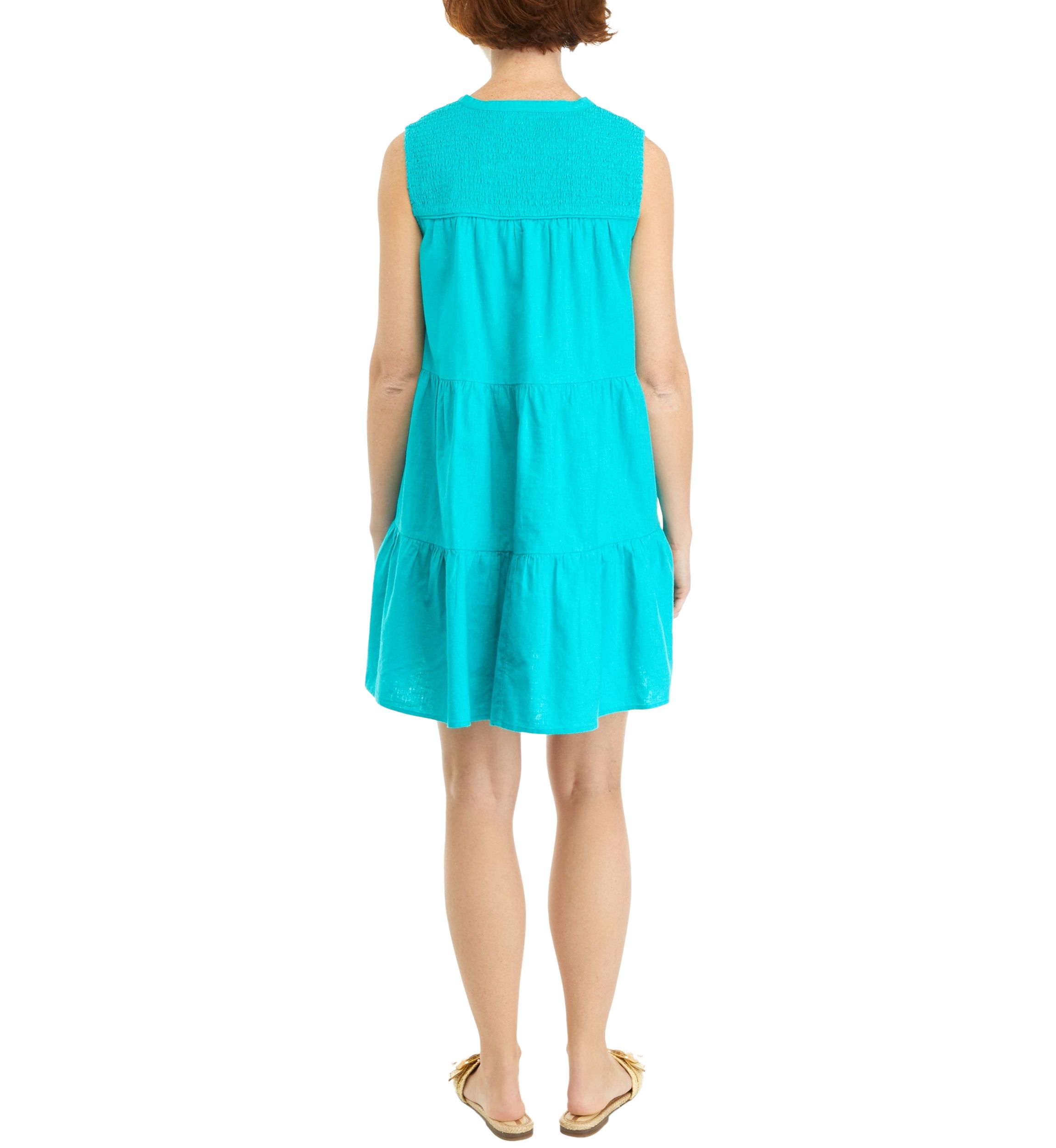 Womens Sleeveless Solid Smocked Peasant Dress