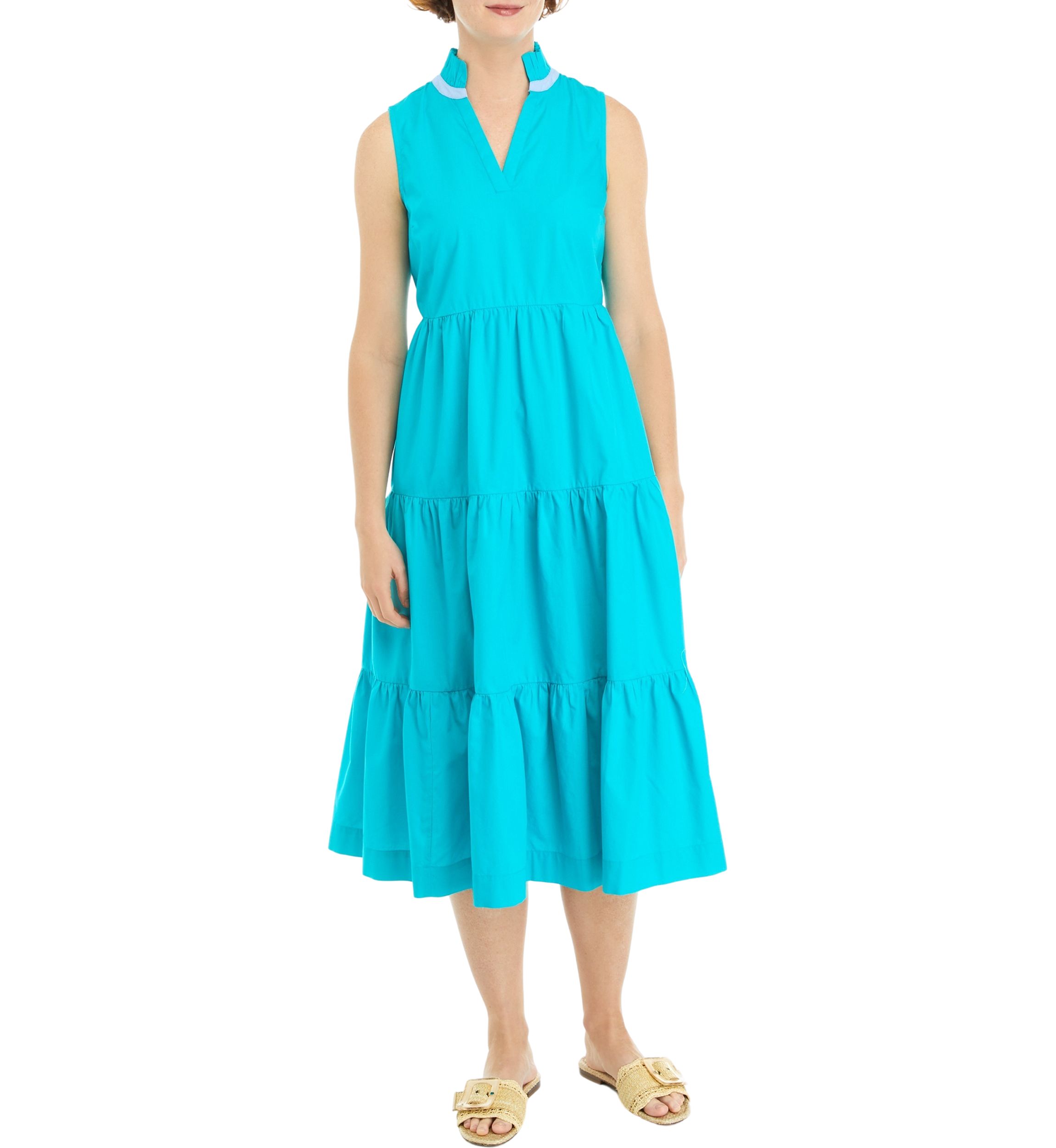 Womens Solid Ruffle Dress