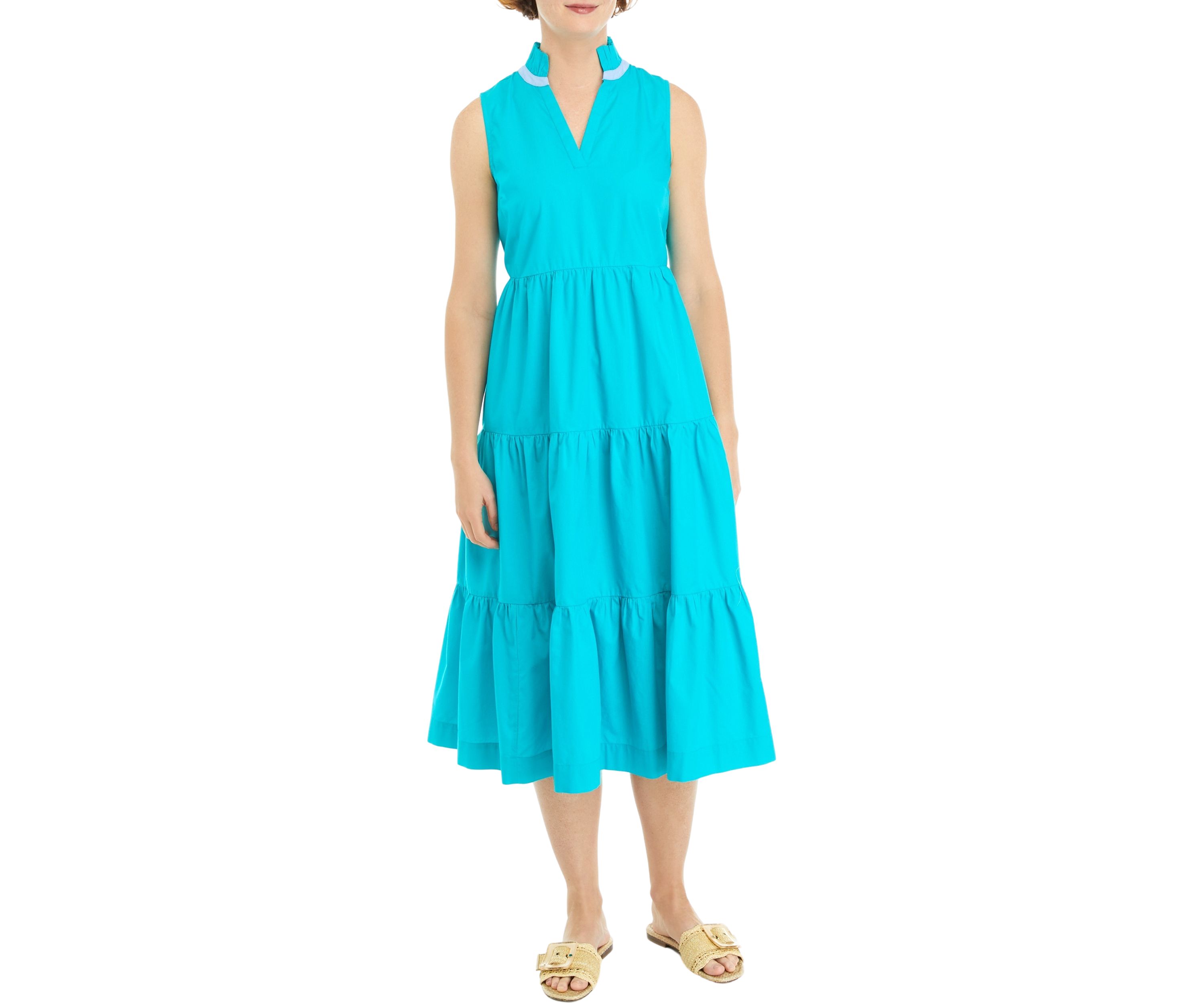 Womens Solid Ruffle Dress