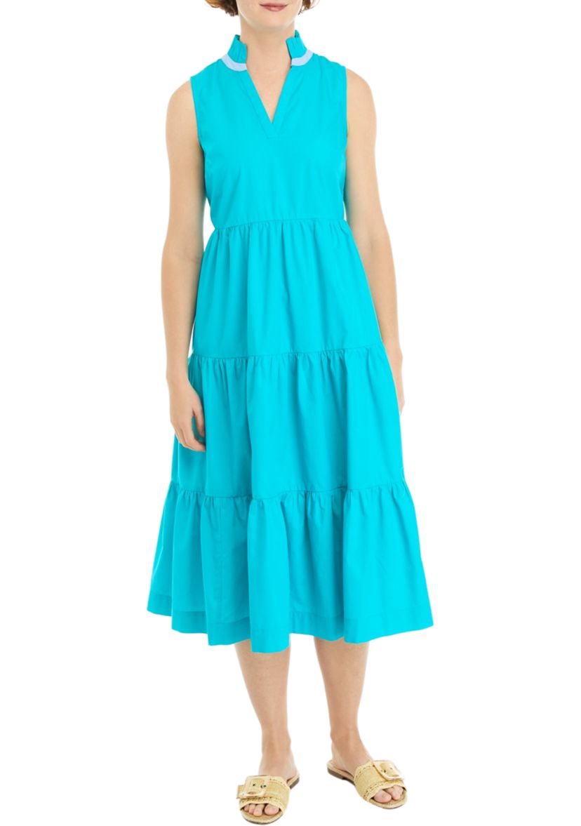 Womens Solid Ruffle Dress