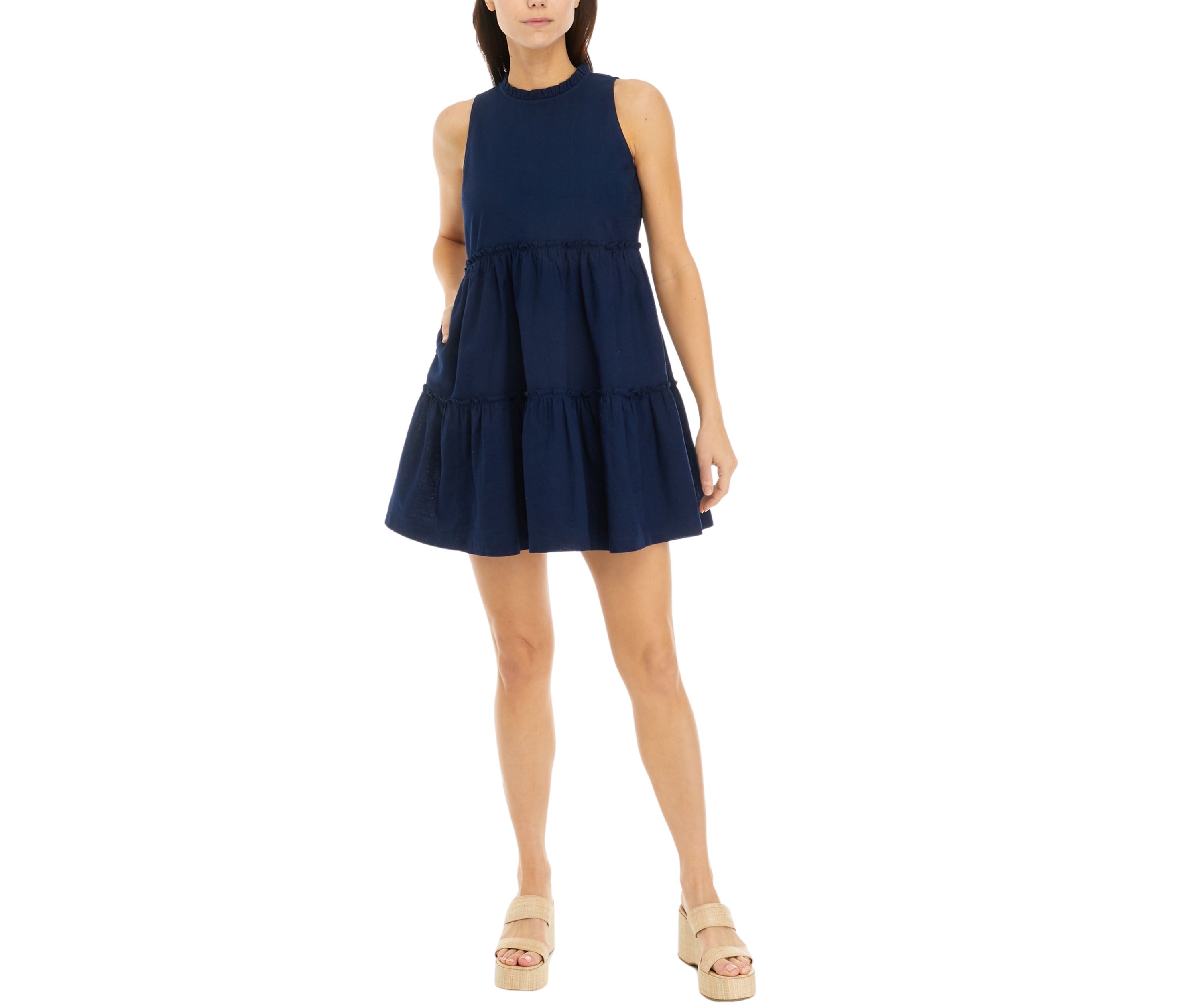 Womens Sleeveless Ruffle Neck Dress