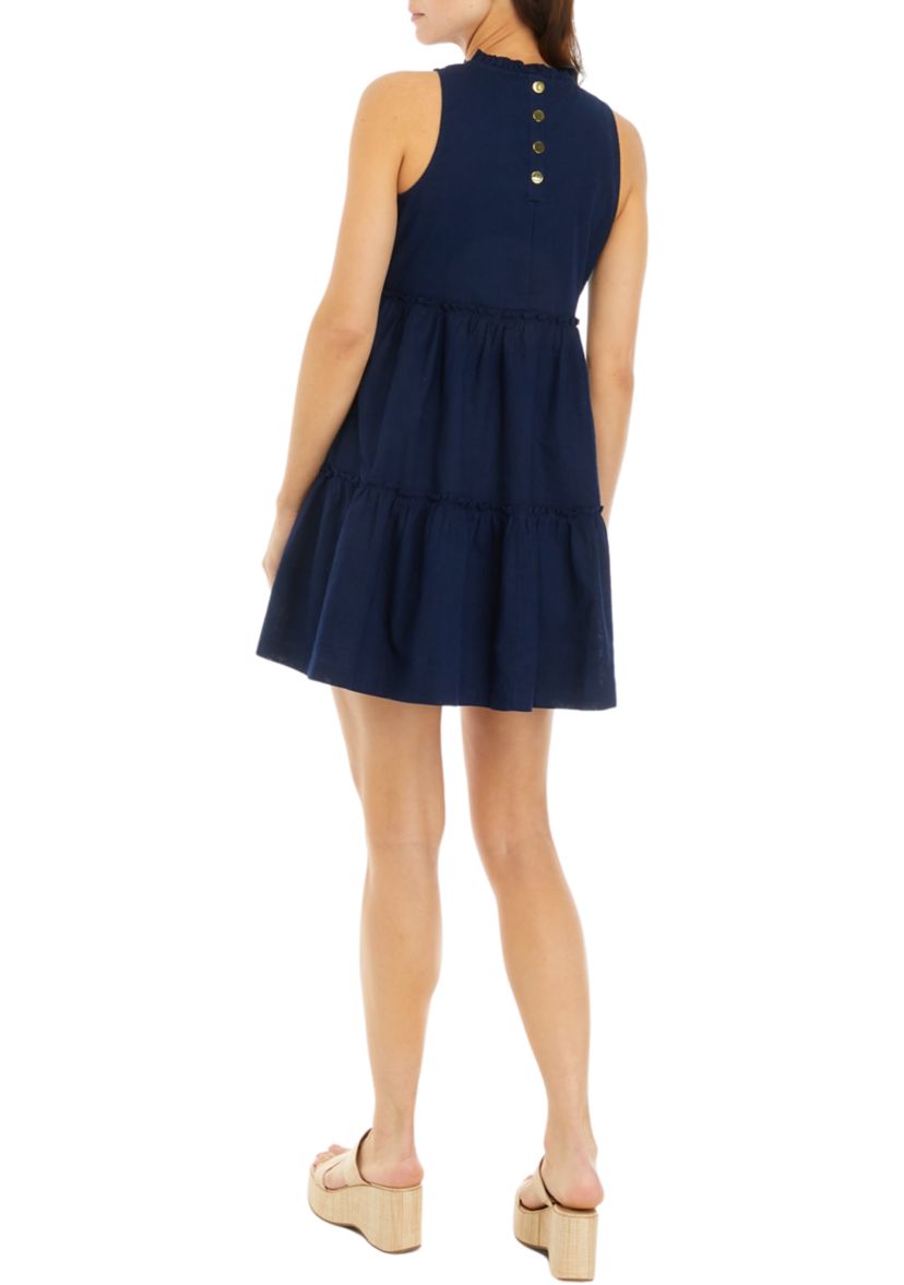 Womens Sleeveless Ruffle Neck Dress