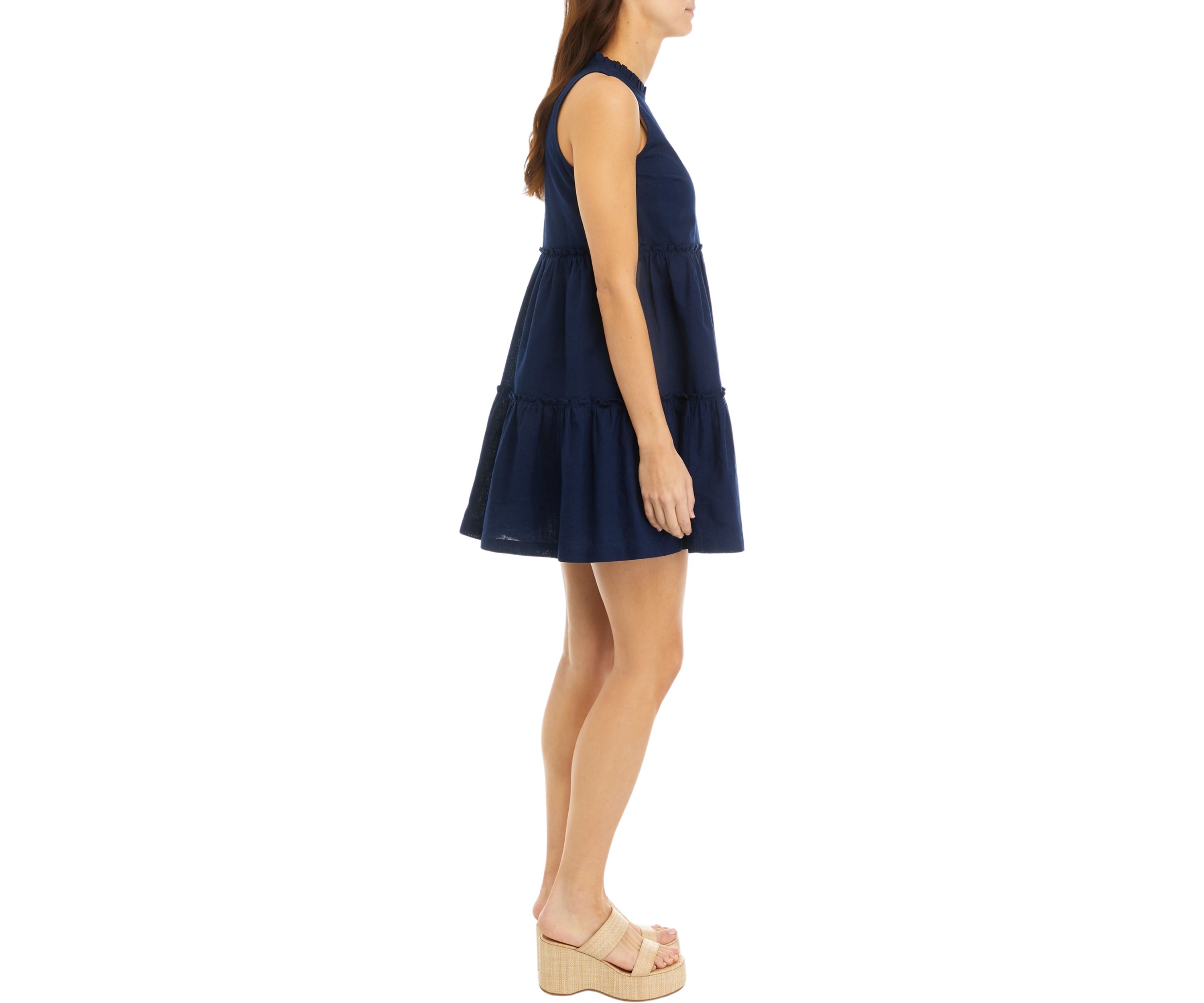 Womens Sleeveless Ruffle Neck Dress
