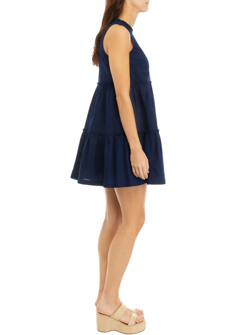 Womens Sleeveless Ruffle Neck Dress