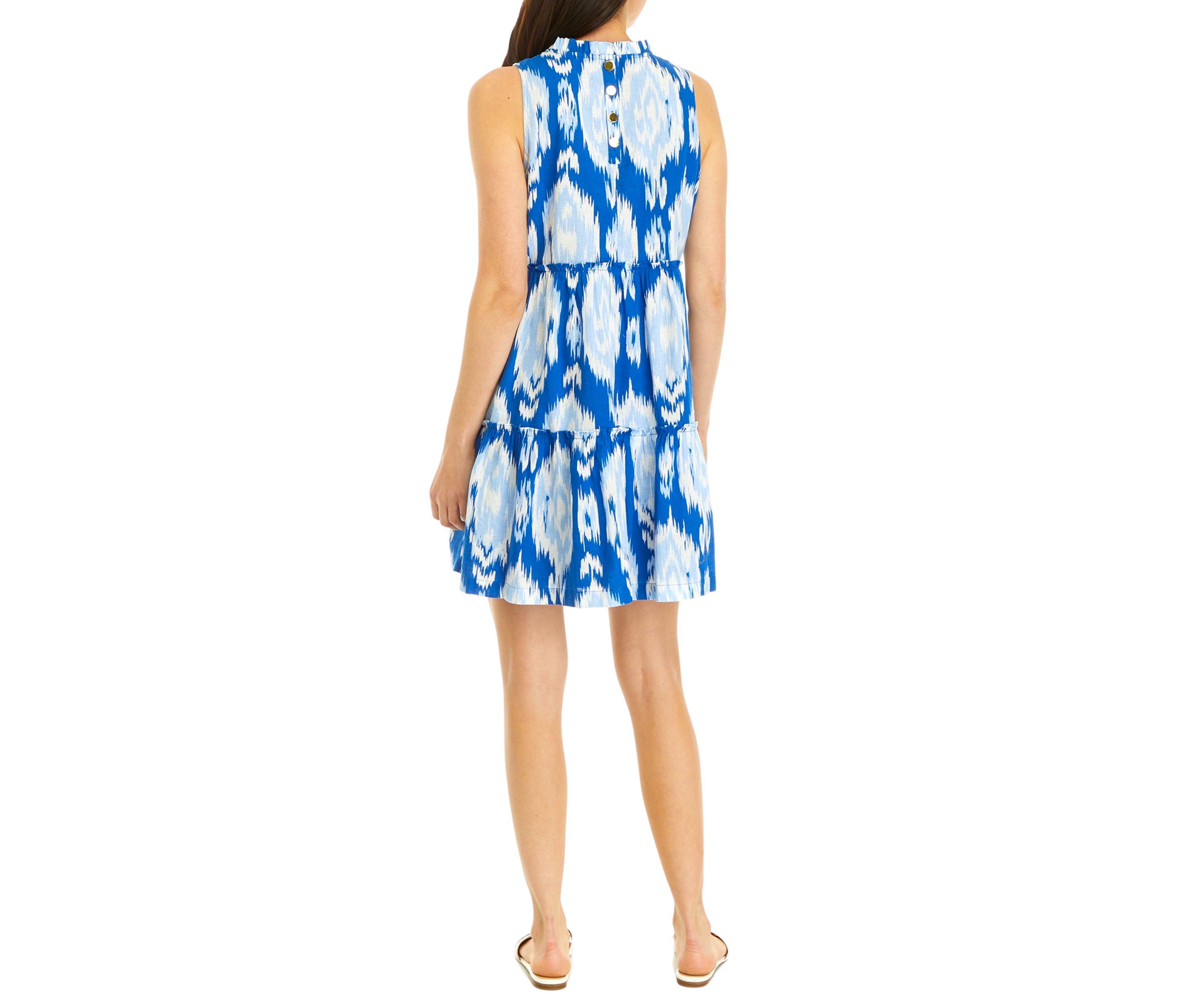 Womens Sleeveless Ruffle Neck Printed Dress