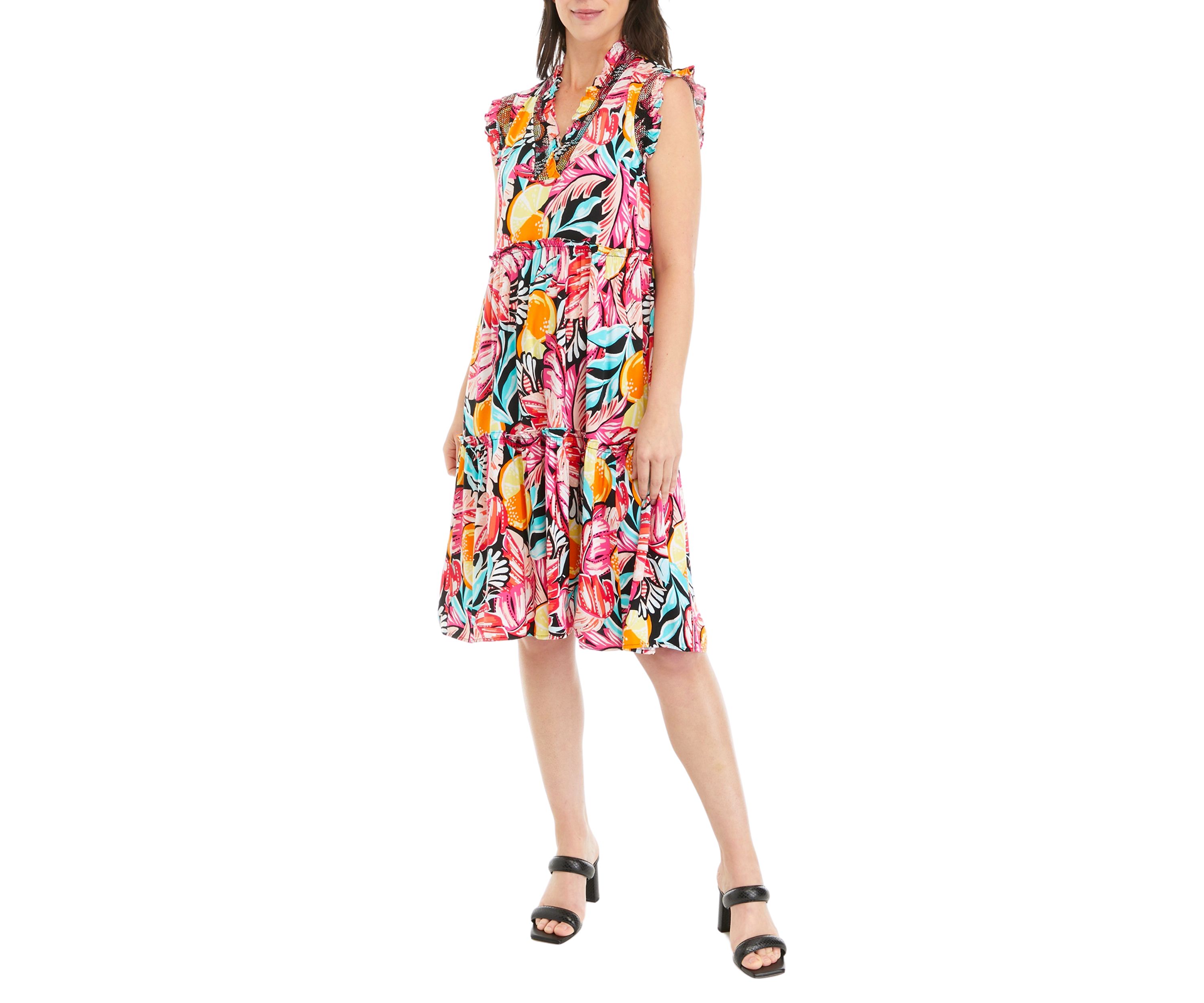 Womens Smocked Ruffle Neck Dress