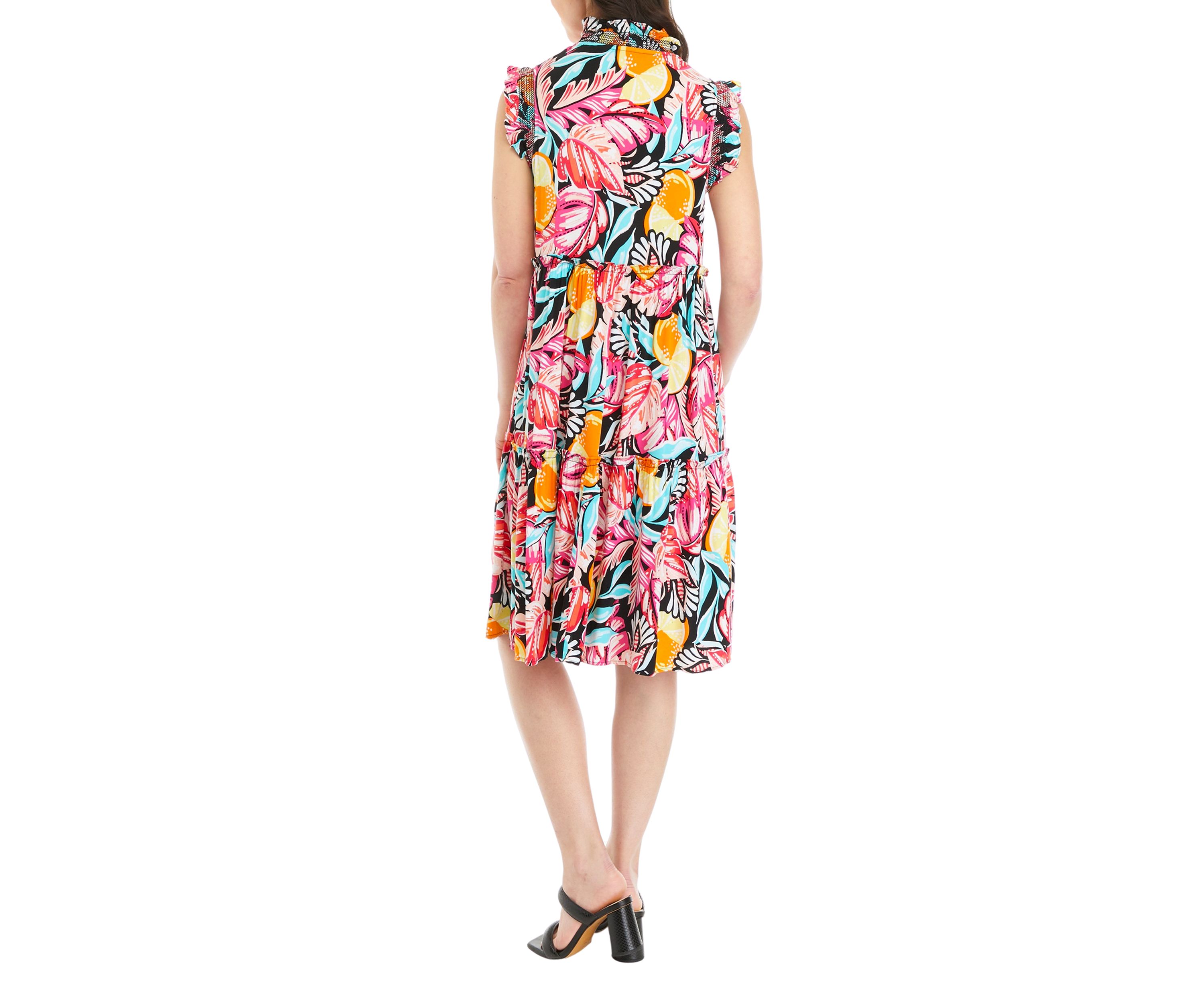 Womens Smocked Ruffle Neck Dress