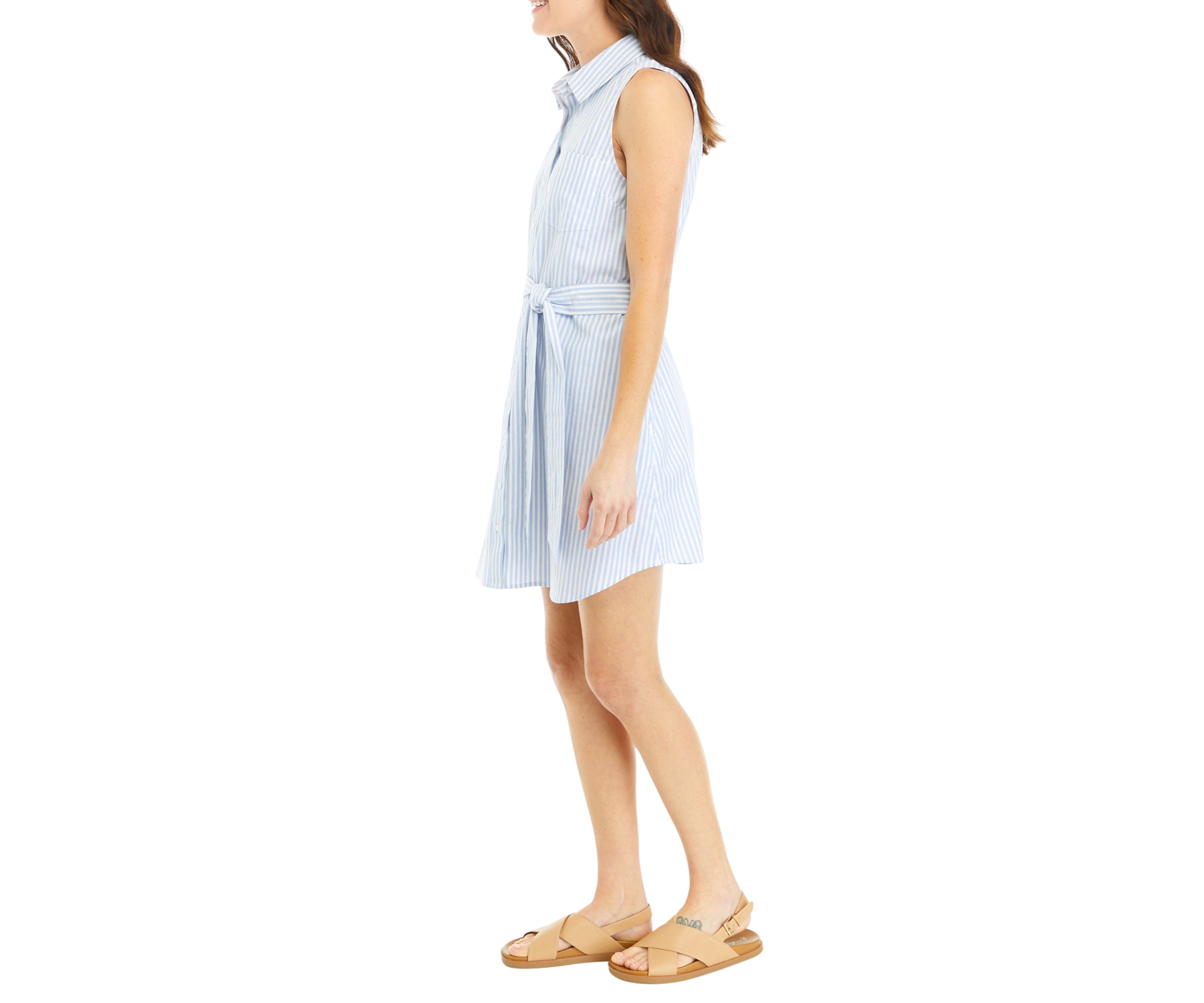 Womens Sleeveless Striped Button Up Dress