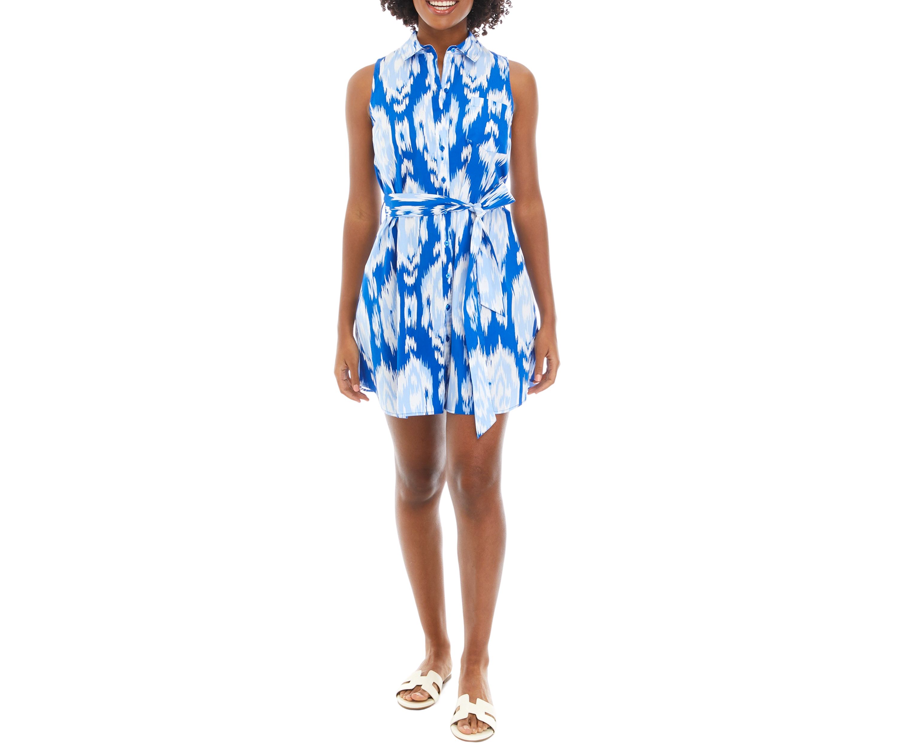 Womens Printed Button Front Dress