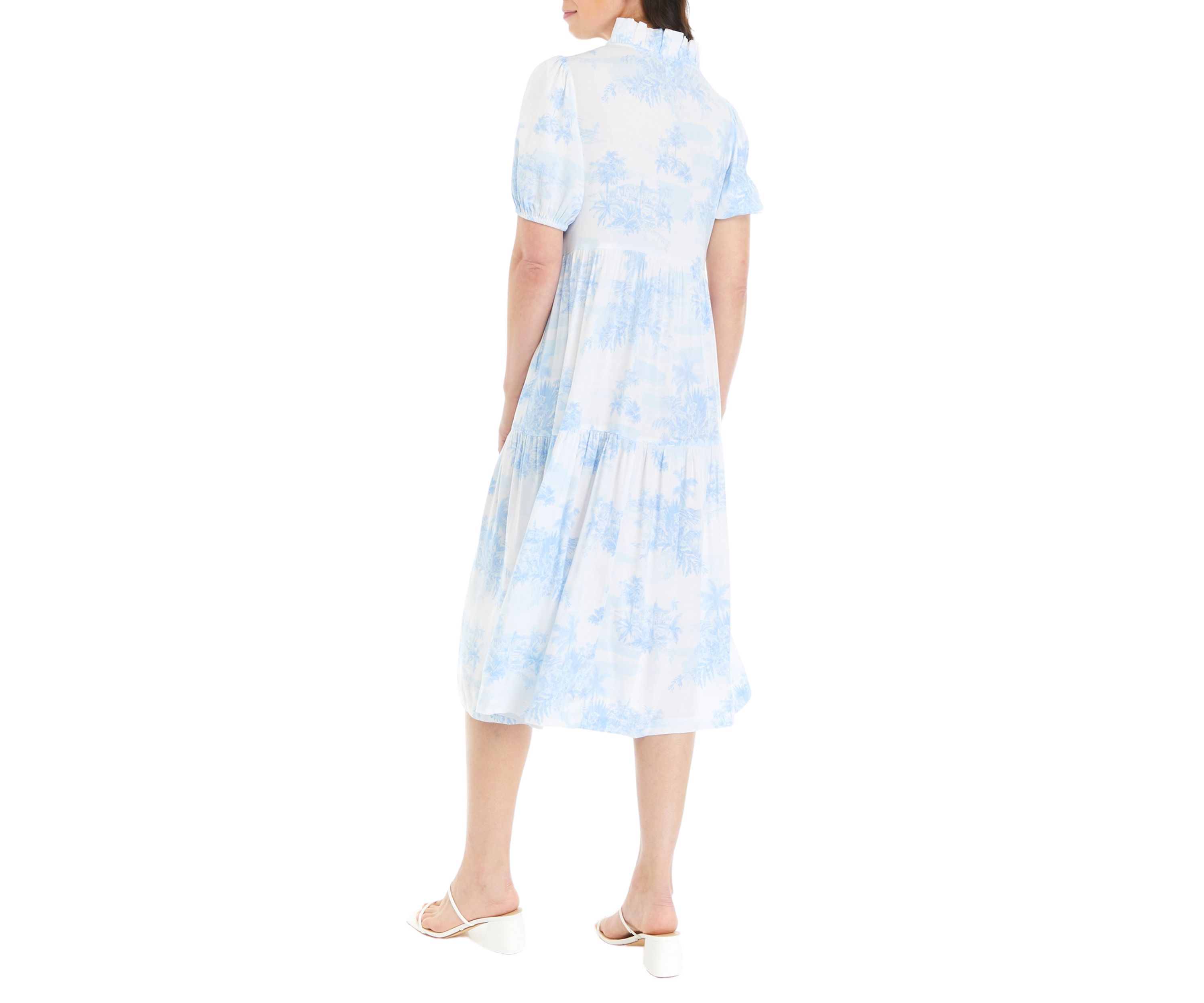 Womens Printed Ruffle Midi Dress