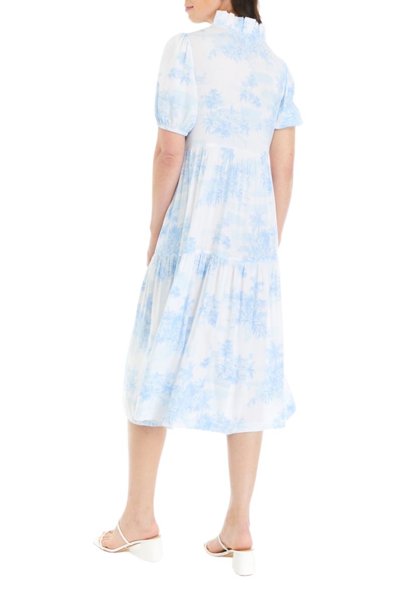 Womens Printed Ruffle Midi Dress