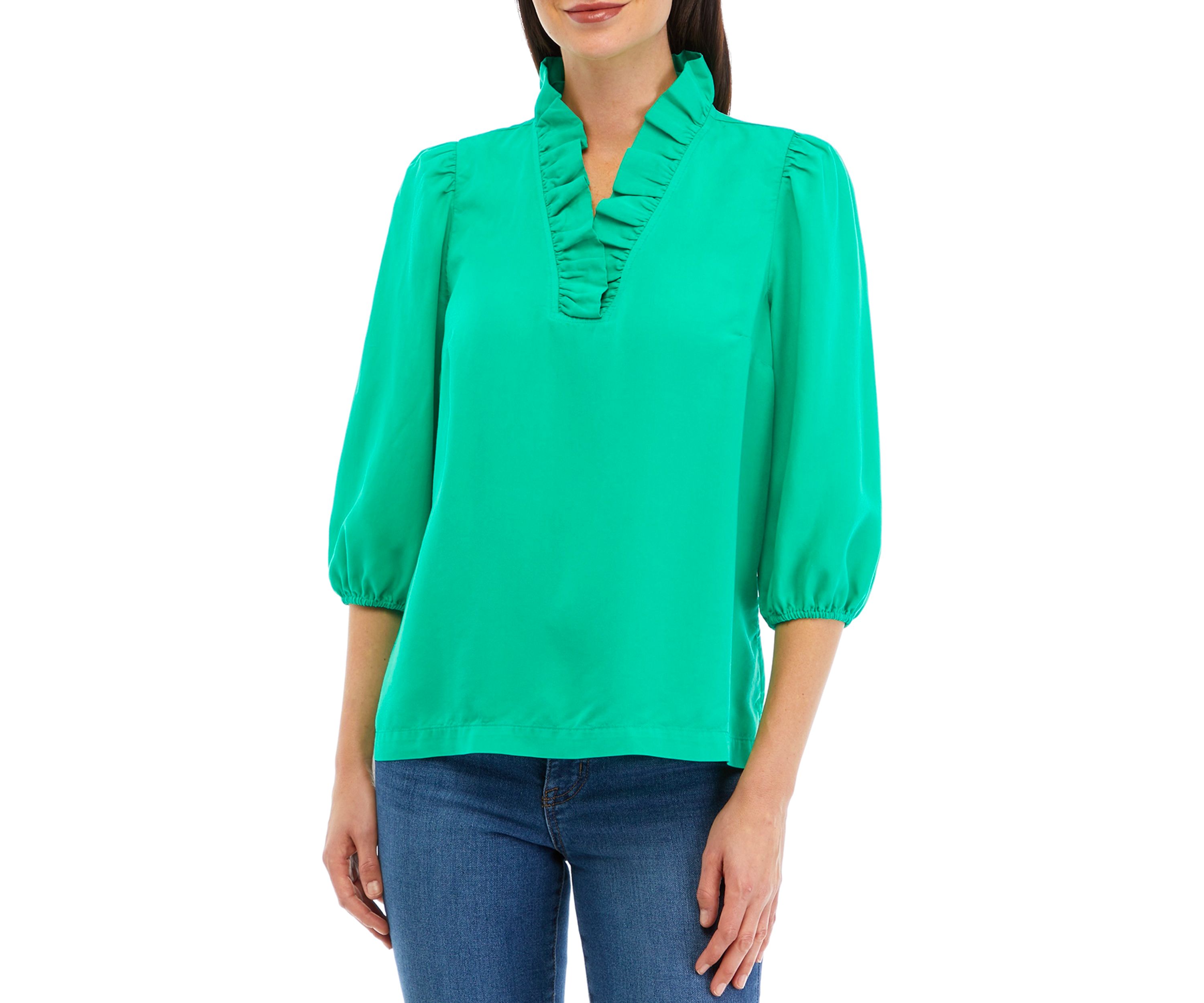 Womens Ruffle V-Neck Top