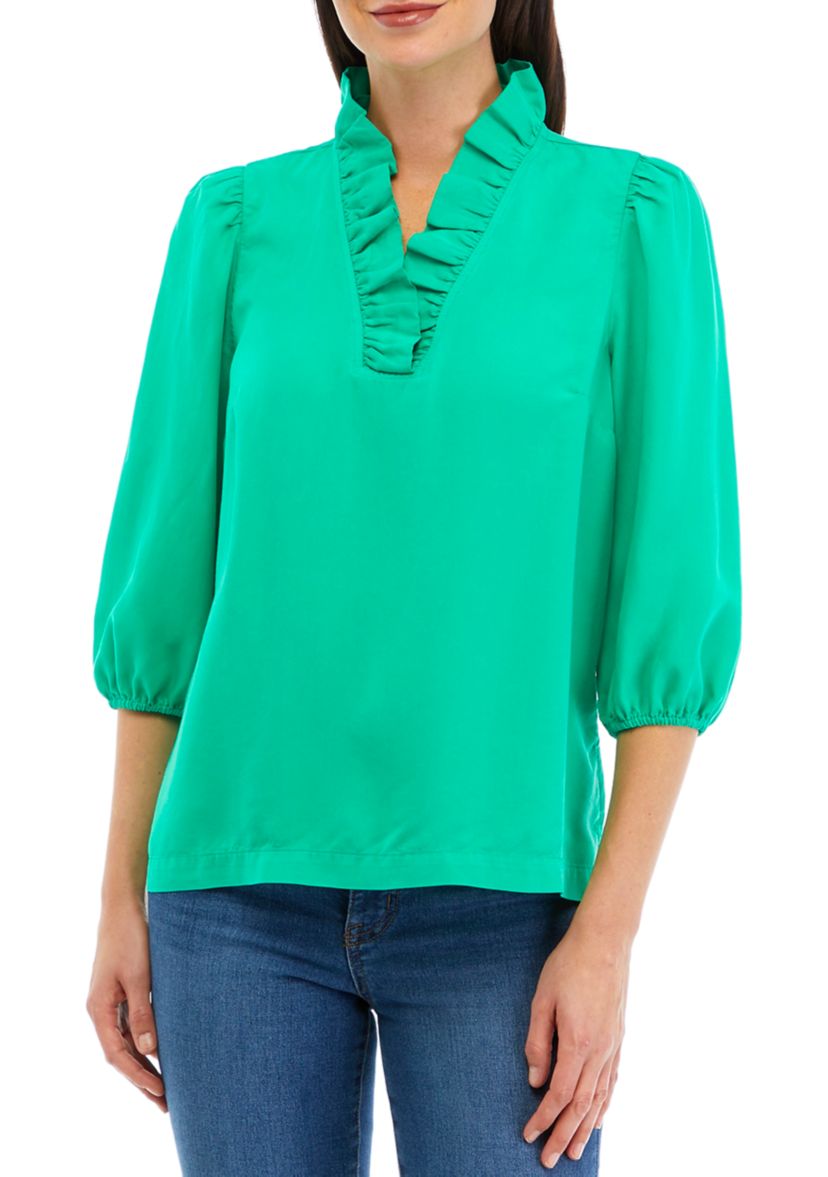 Womens Ruffle V-Neck Top