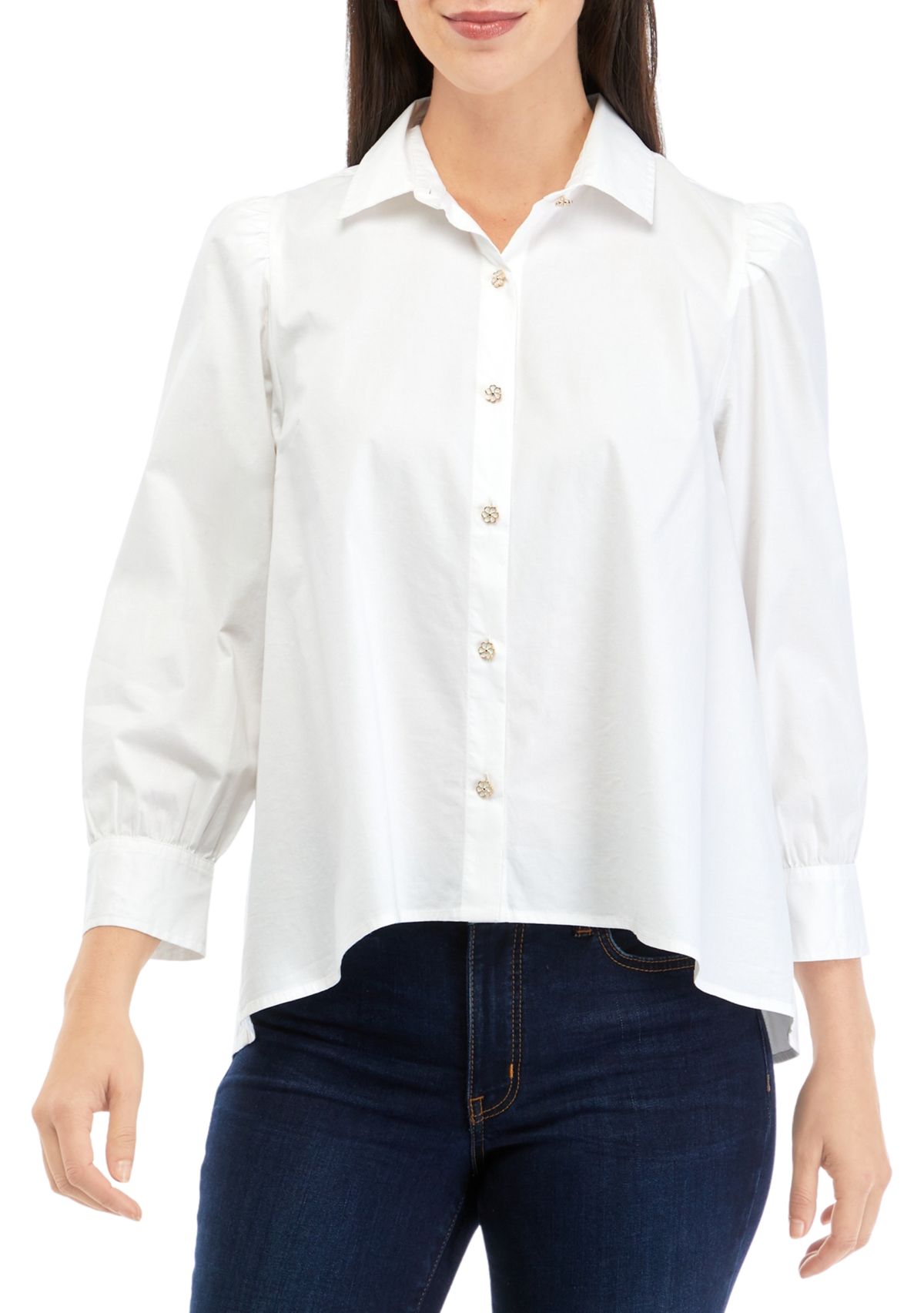 Womens 3/4 Sleeve Button Down Shirt