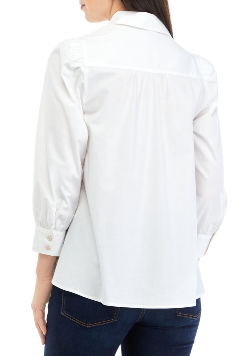 Womens 3/4 Sleeve Button Down Shirt