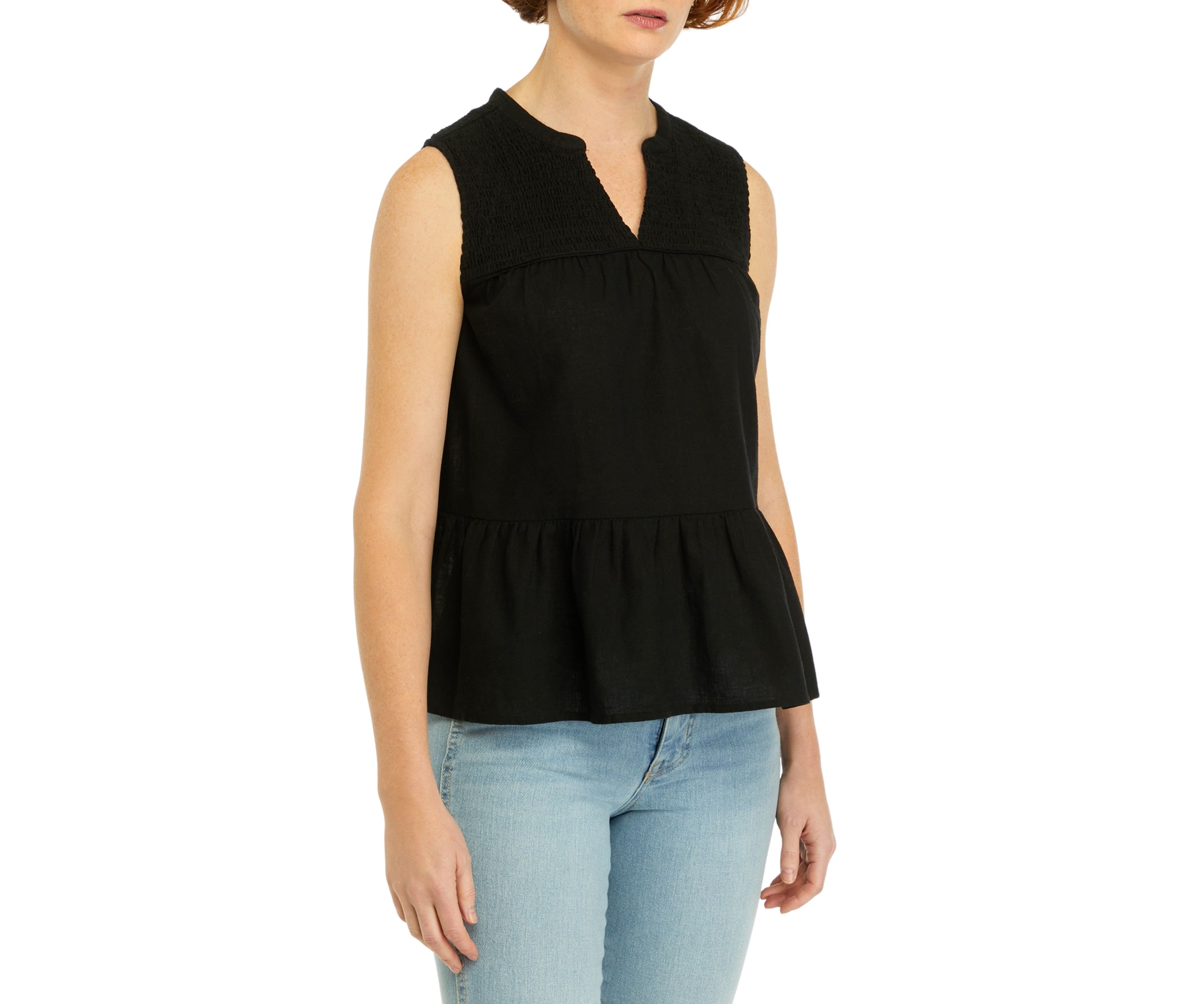 Womens Sleeveless Smocked Peasant Top