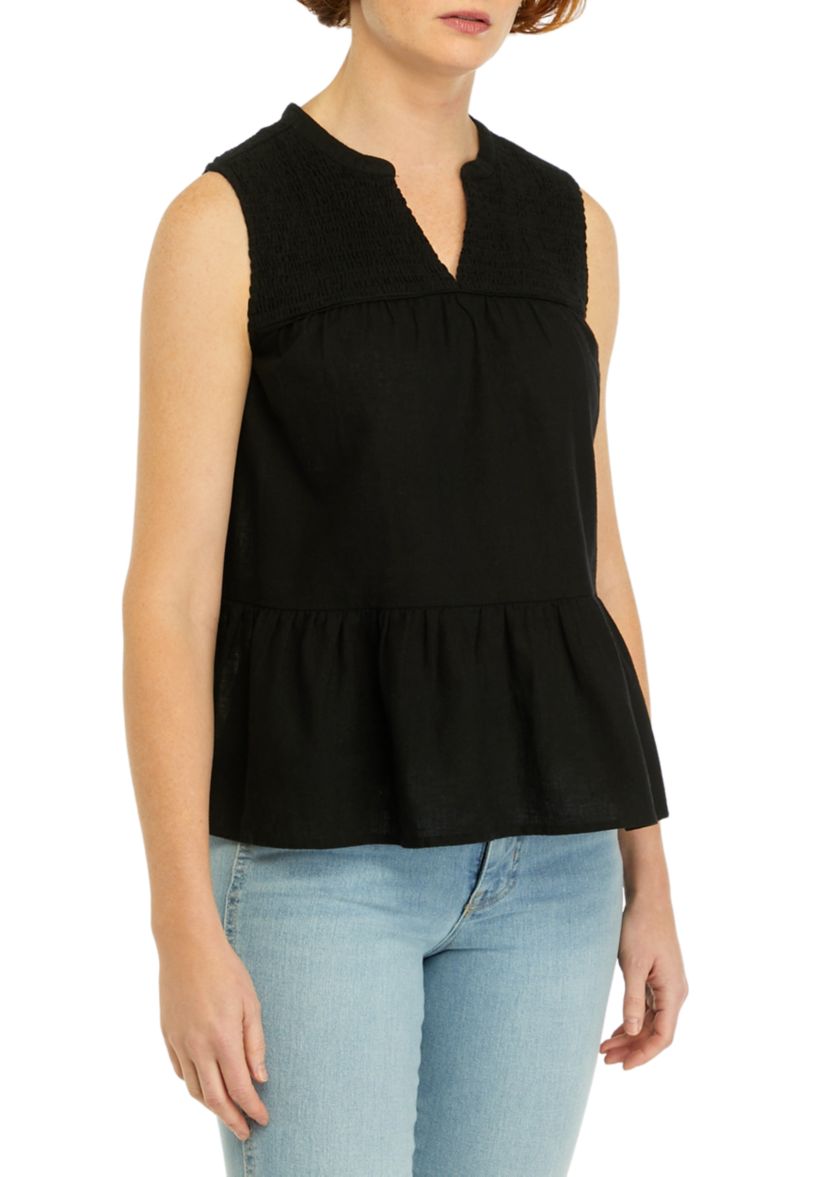 Womens Sleeveless Smocked Peasant Top