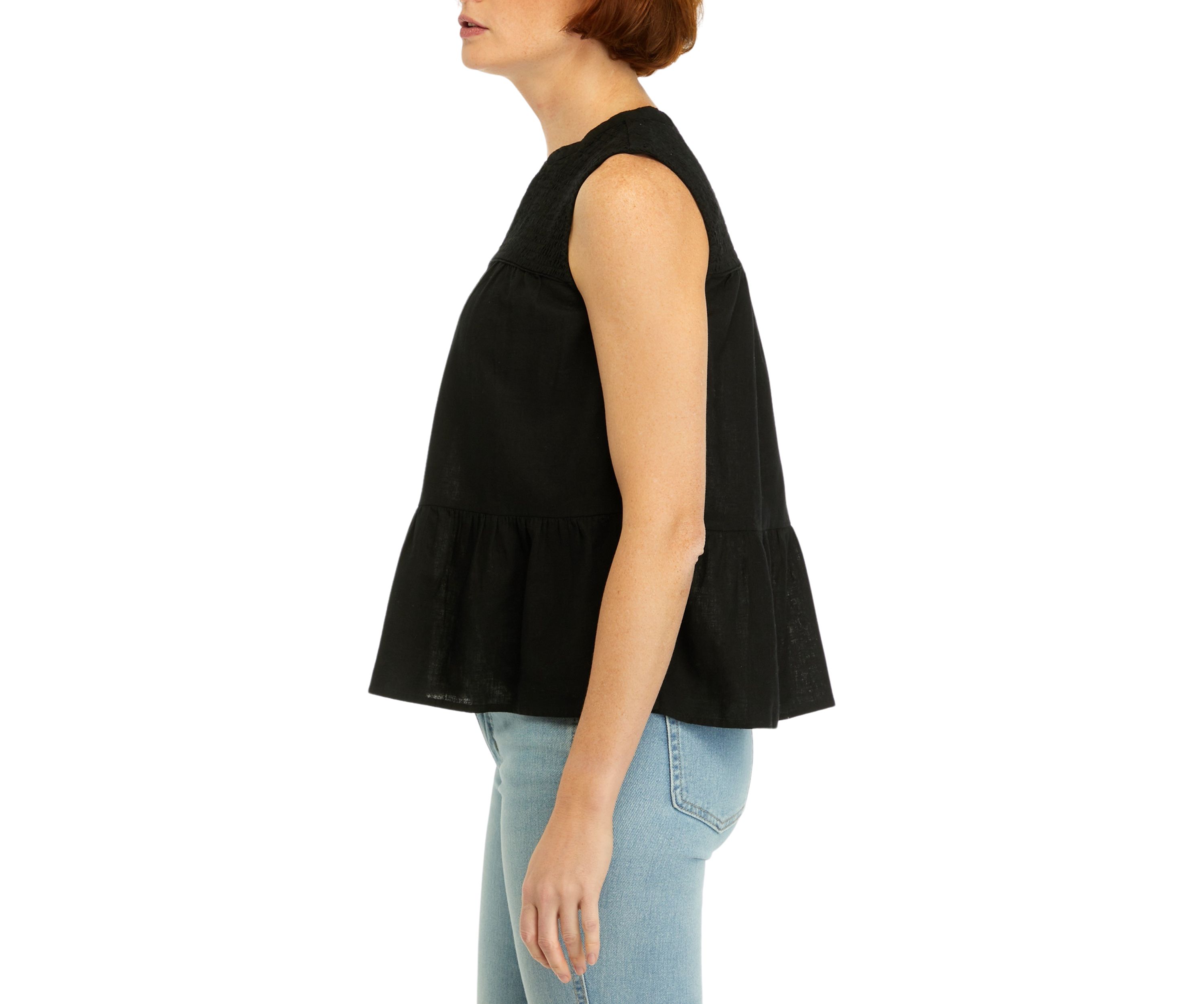 Womens Sleeveless Smocked Peasant Top