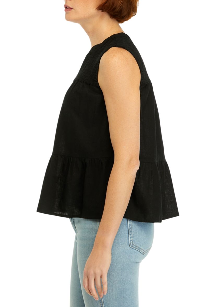 Womens Sleeveless Smocked Peasant Top