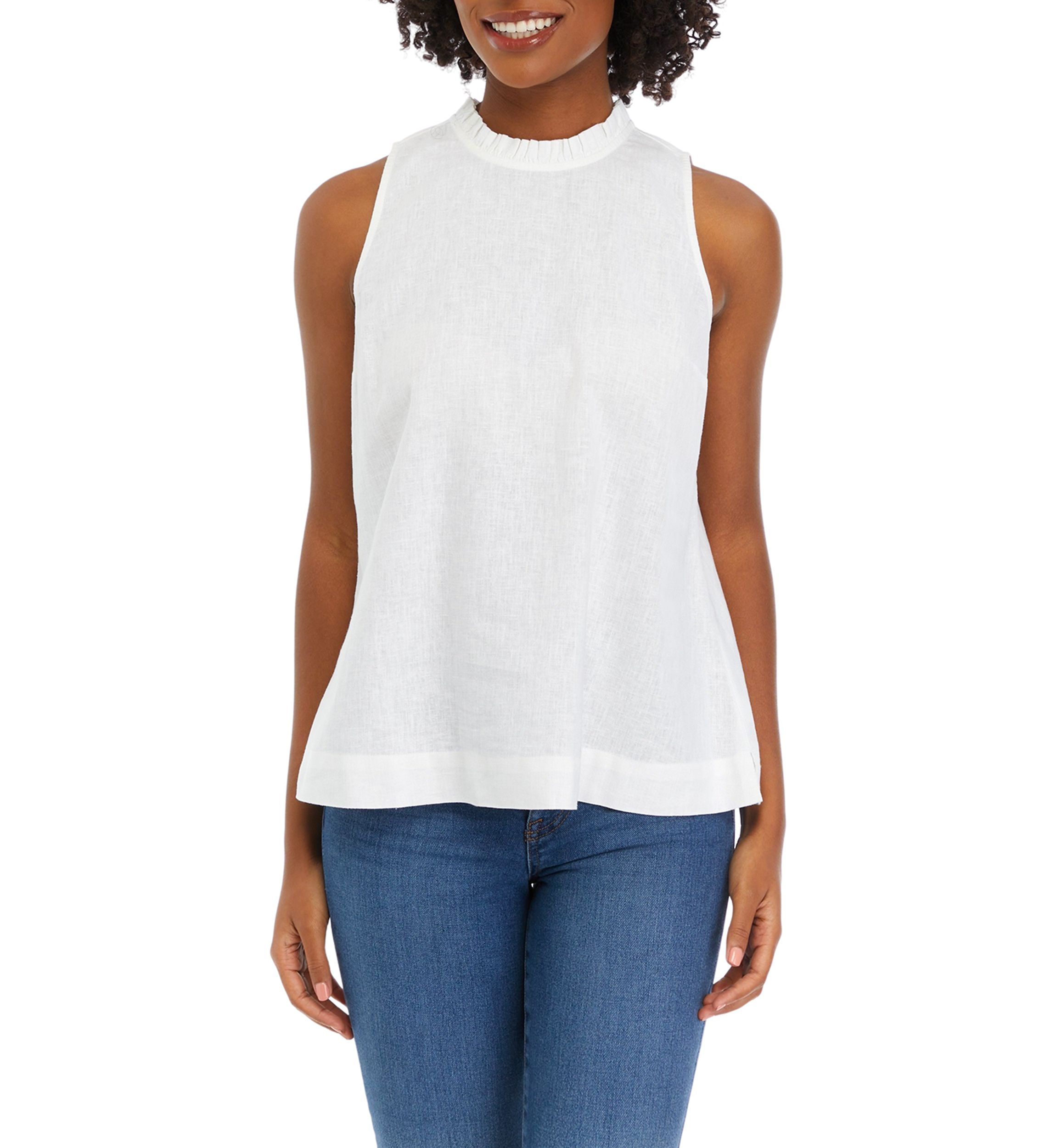Womens Sleeveless Ruffle Neck Top