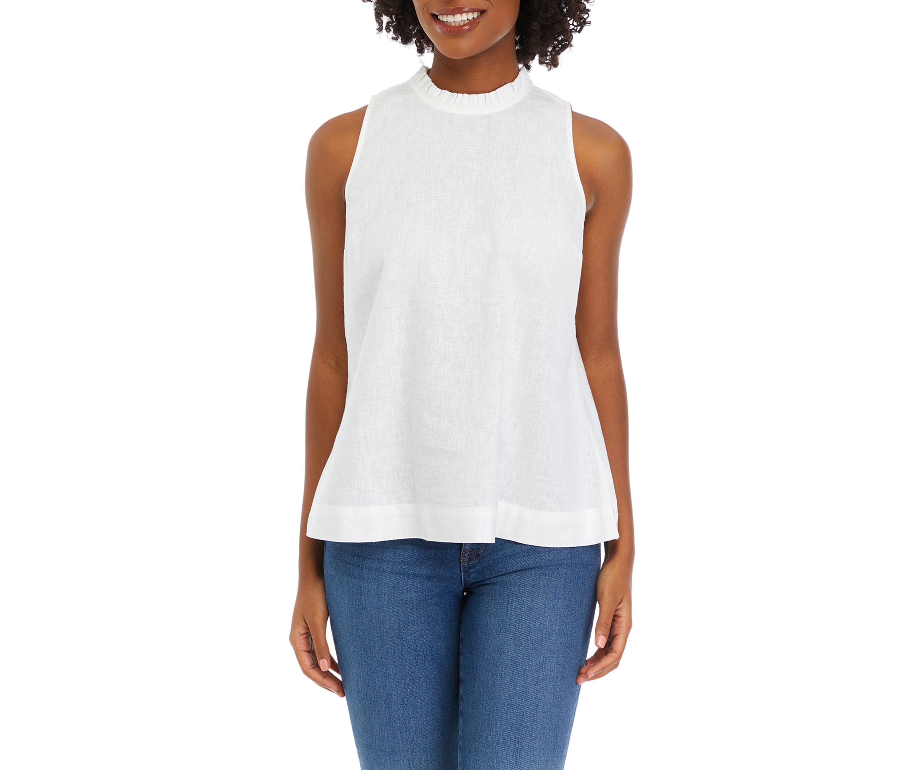 Womens Sleeveless Ruffle Neck Top