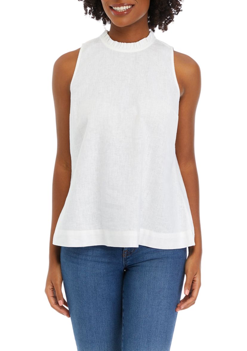 Womens Sleeveless Ruffle Neck Top