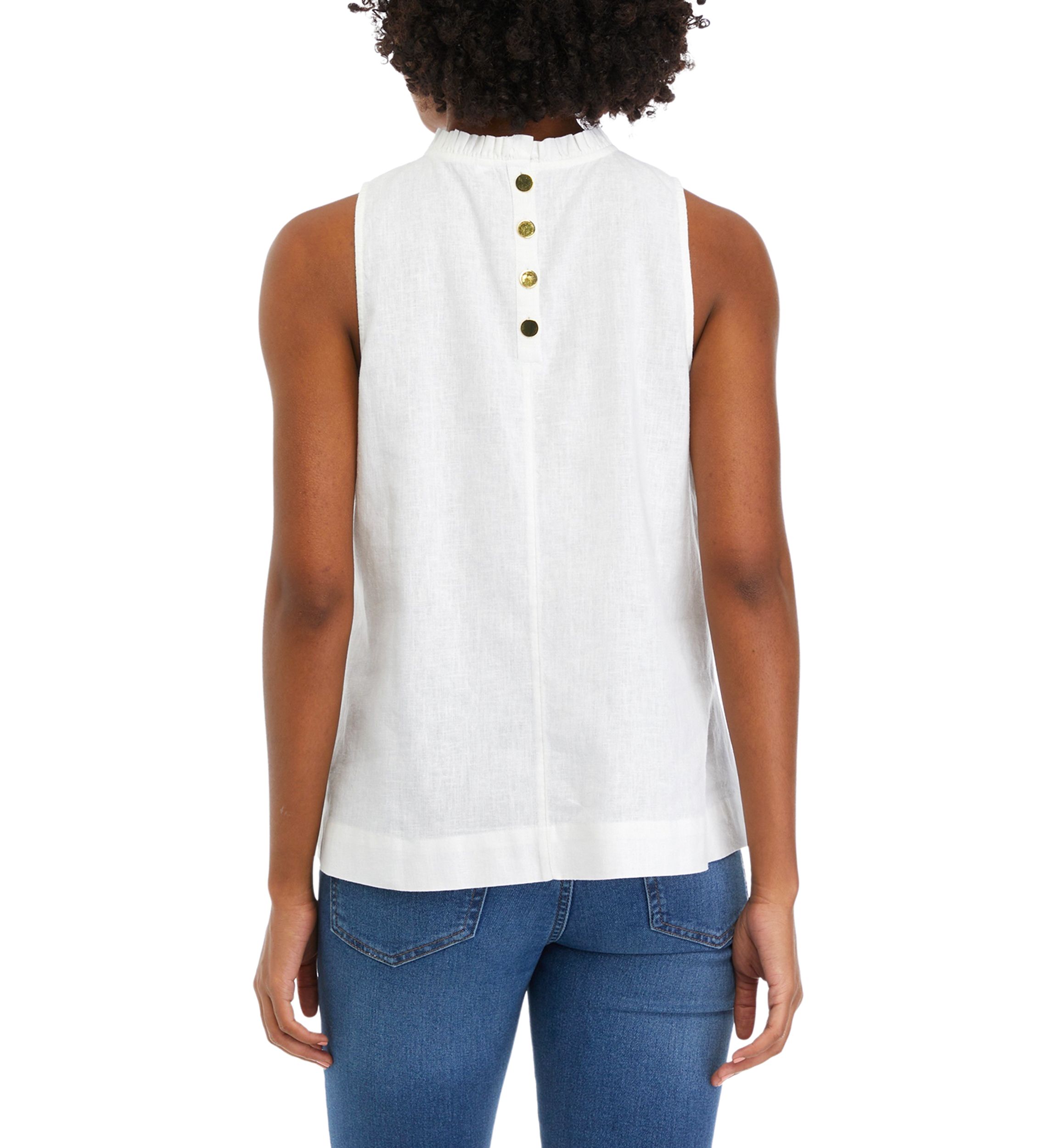 Womens Sleeveless Ruffle Neck Top