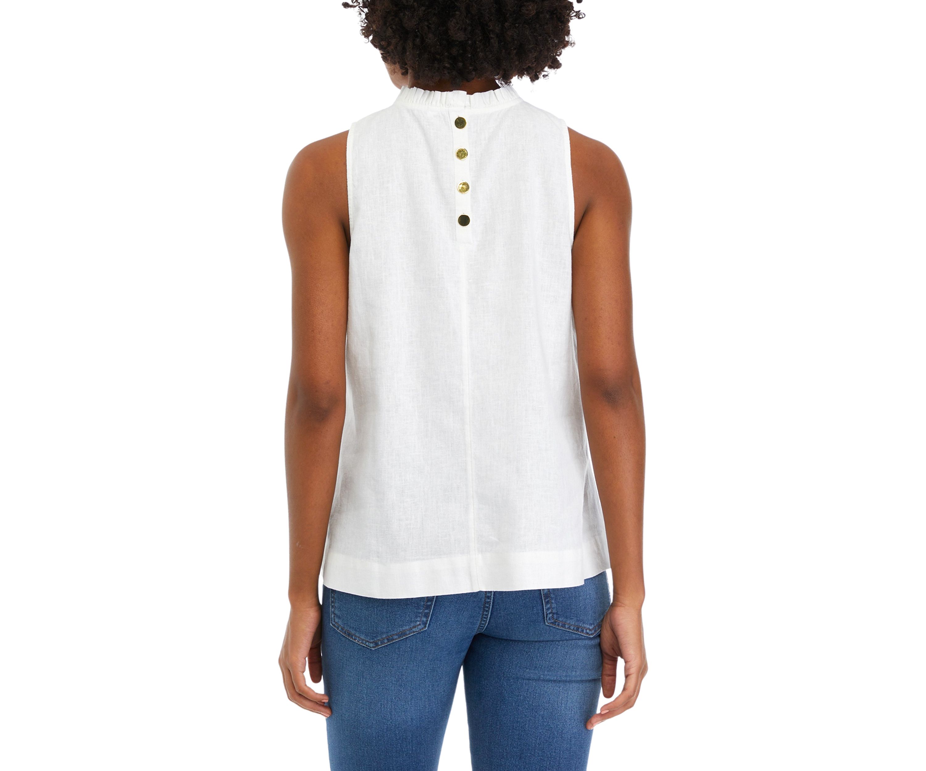 Womens Sleeveless Ruffle Neck Top