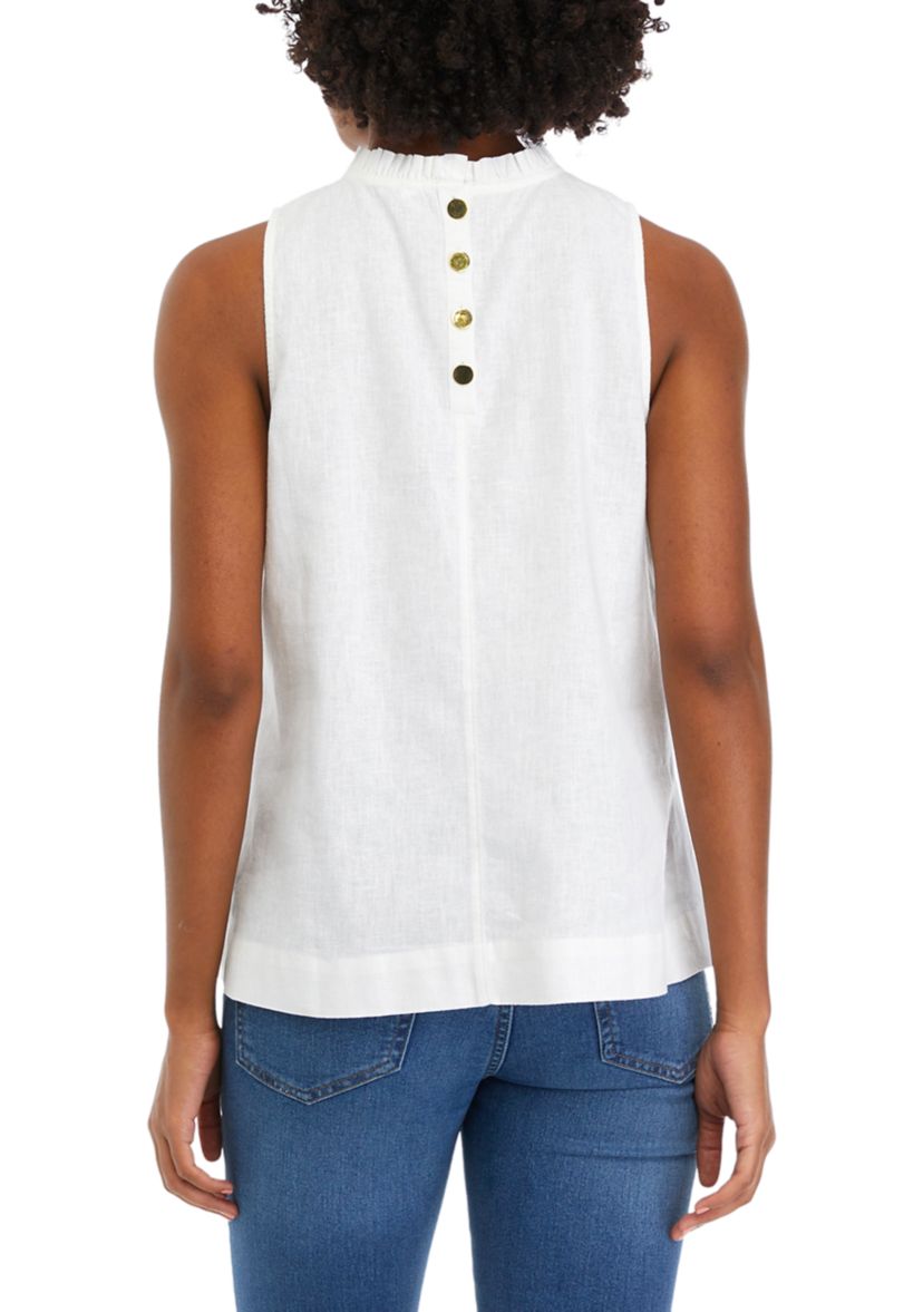 Womens Sleeveless Ruffle Neck Top