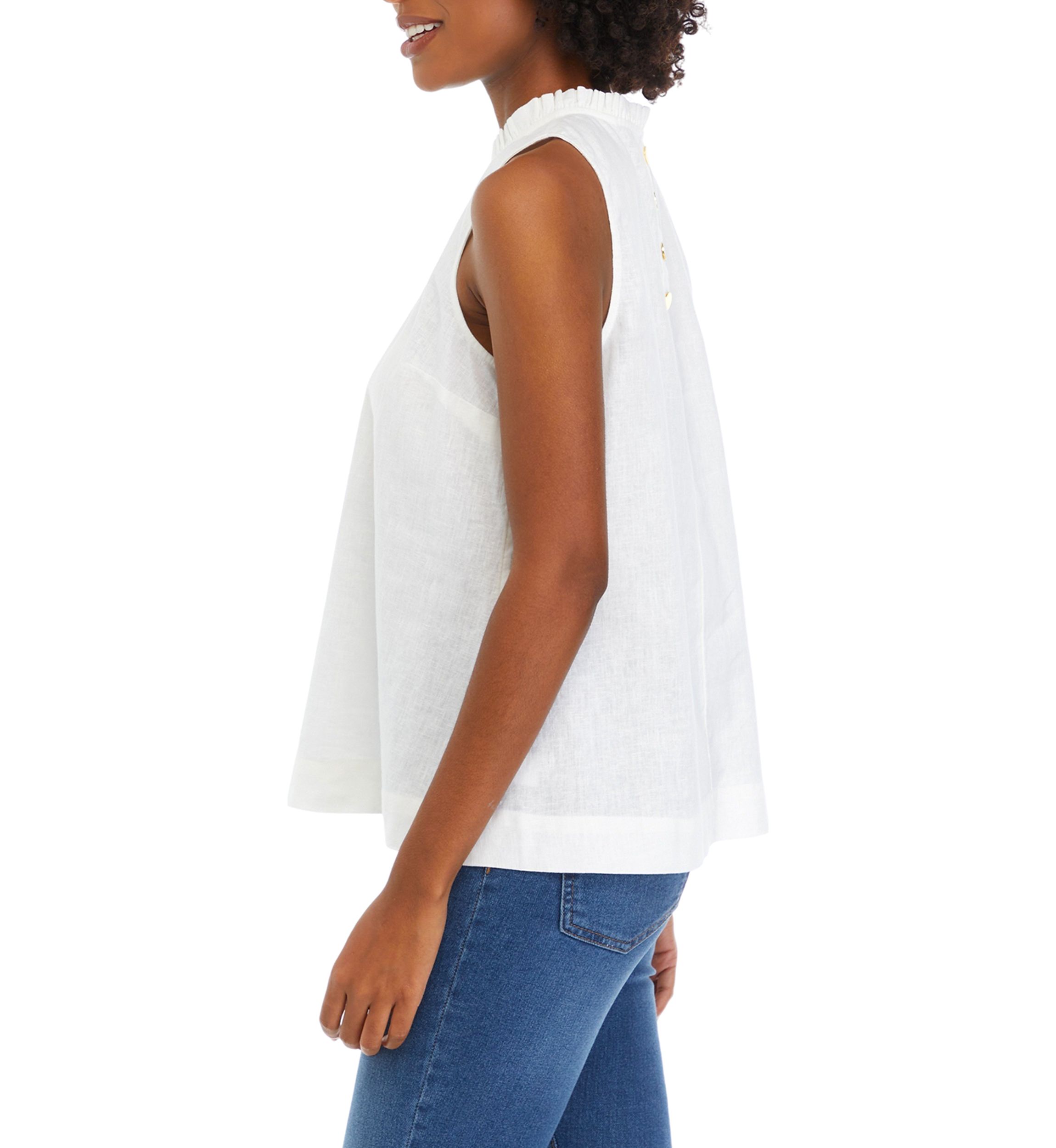 Womens Sleeveless Ruffle Neck Top