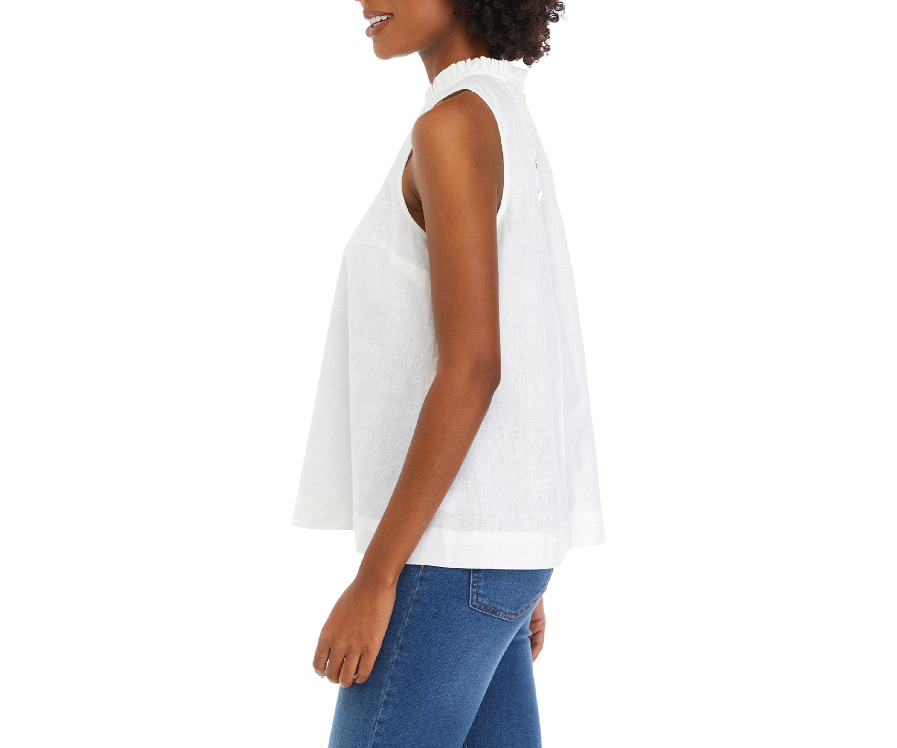 Womens Sleeveless Ruffle Neck Top