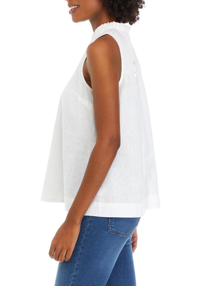 Womens Sleeveless Ruffle Neck Top