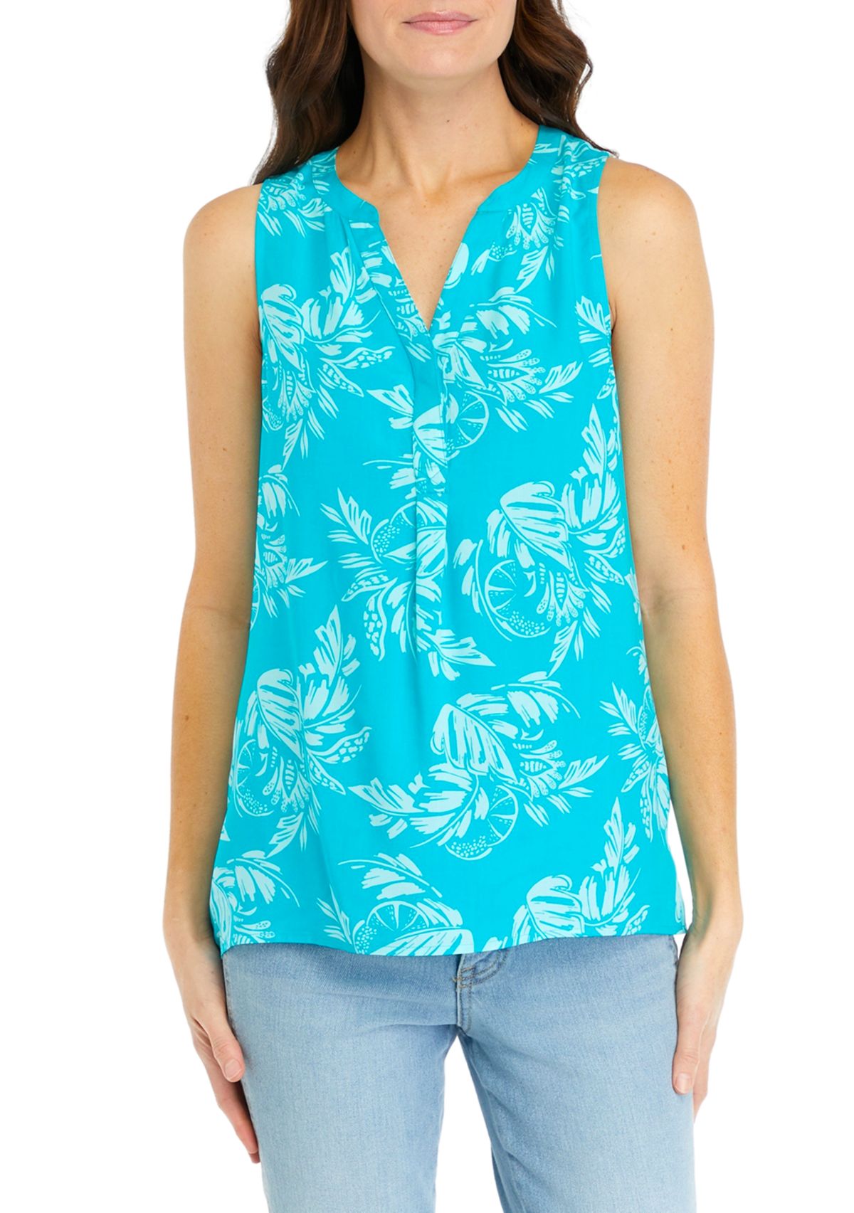 Womens Sleeveless Printed Peasant Top