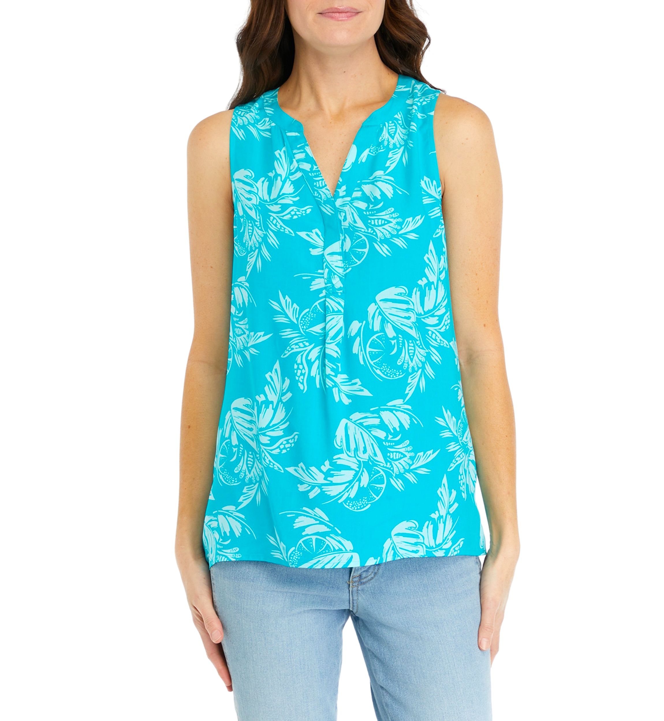 Womens Sleeveless Printed Peasant Top