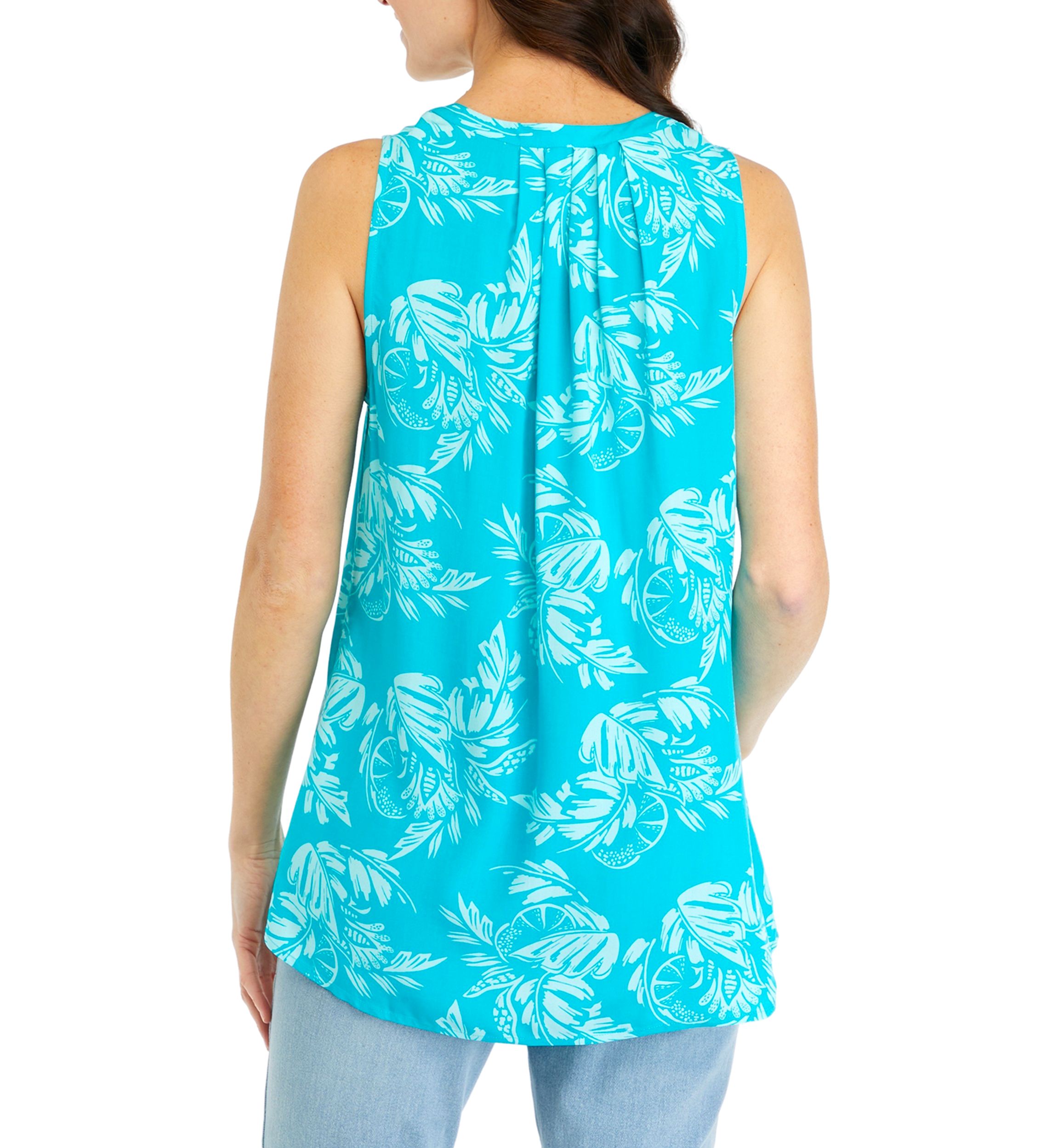 Womens Sleeveless Printed Peasant Top