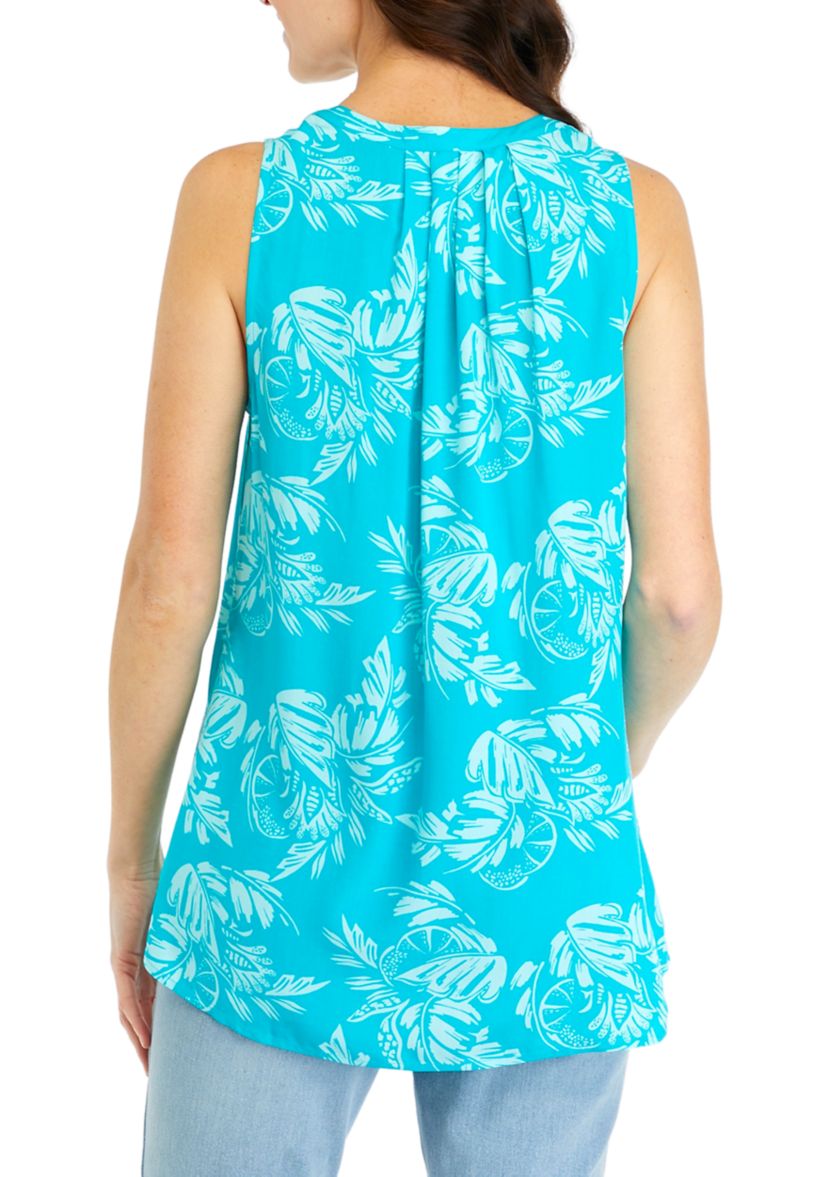 Womens Sleeveless Printed Peasant Top