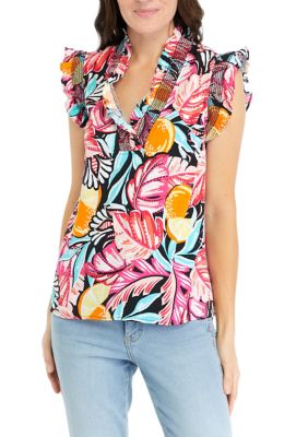 Crown & Ivy Women's Ruffled Printed Top