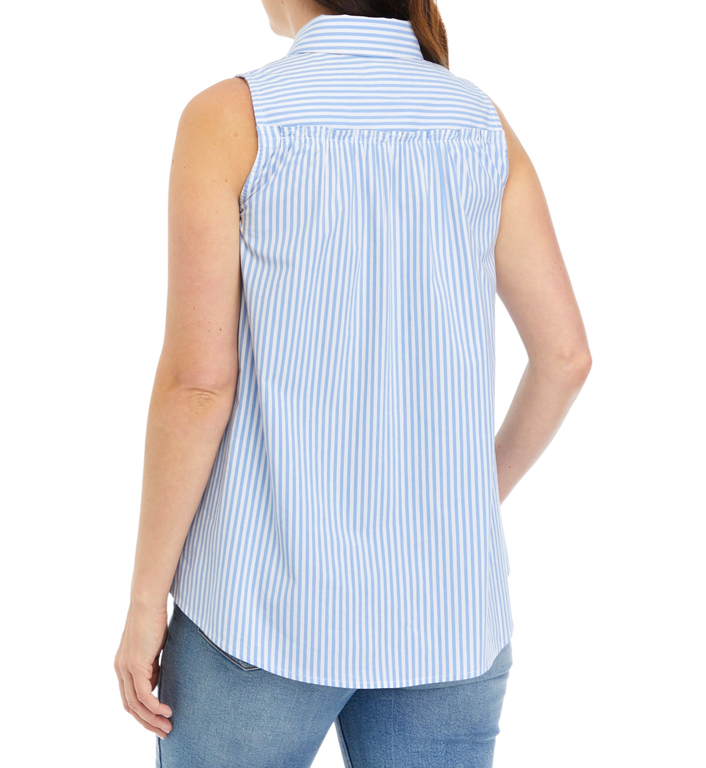 Womens Sleeveless Striped Button Up Shirt 