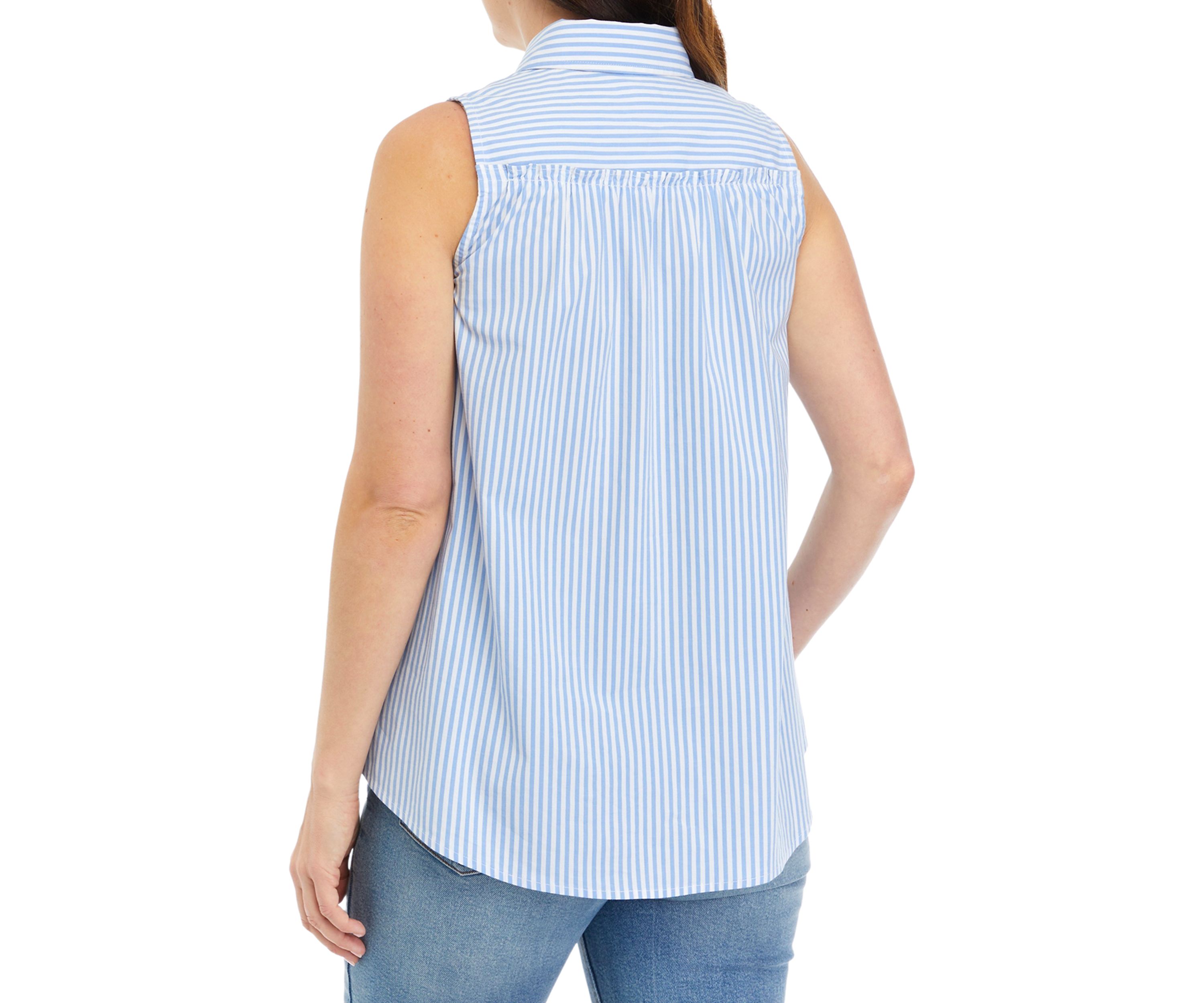 Womens Sleeveless Striped Button Up Shirt 