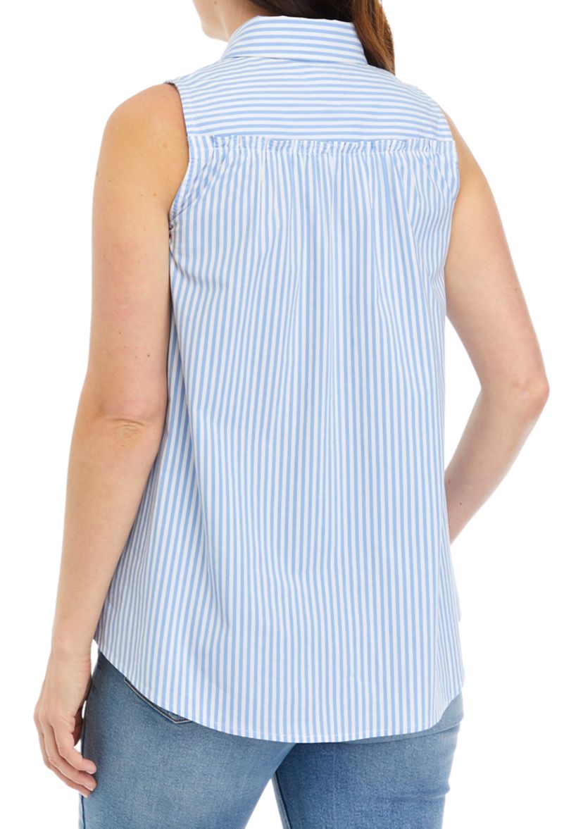 Womens Sleeveless Striped Button Up Shirt 