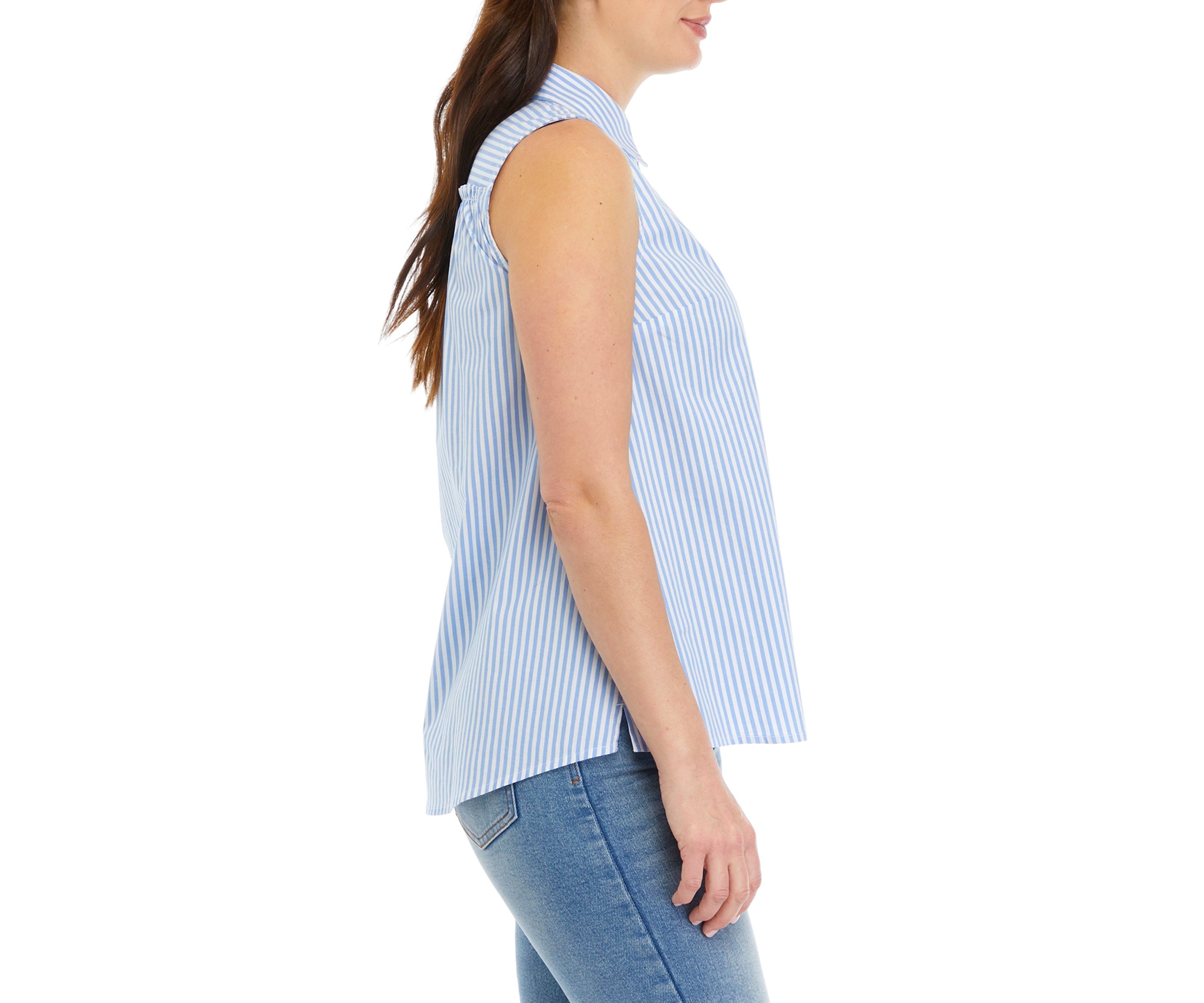 Womens Sleeveless Striped Button Up Shirt 